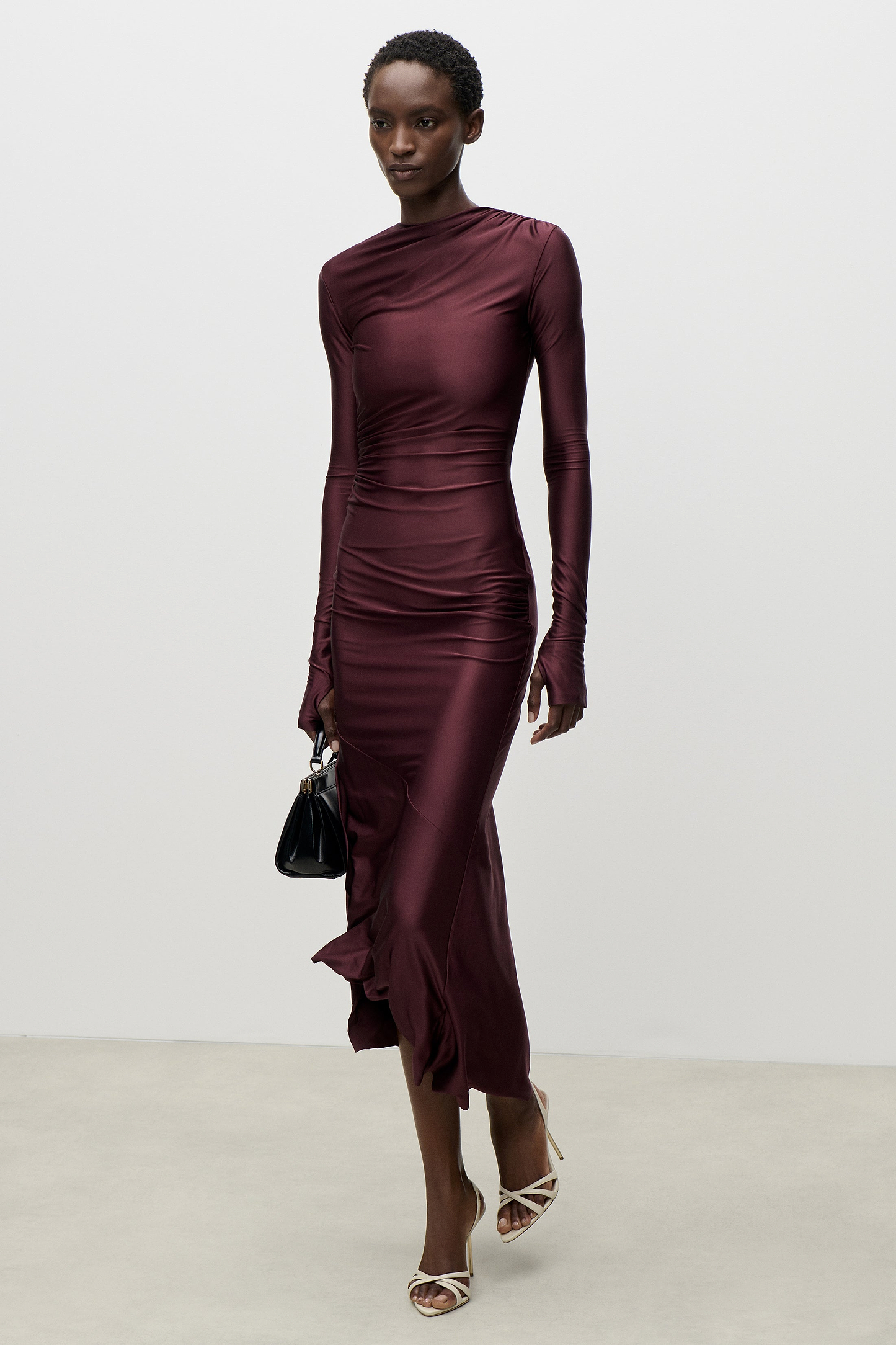 Draped Midi Dress In Burgundy