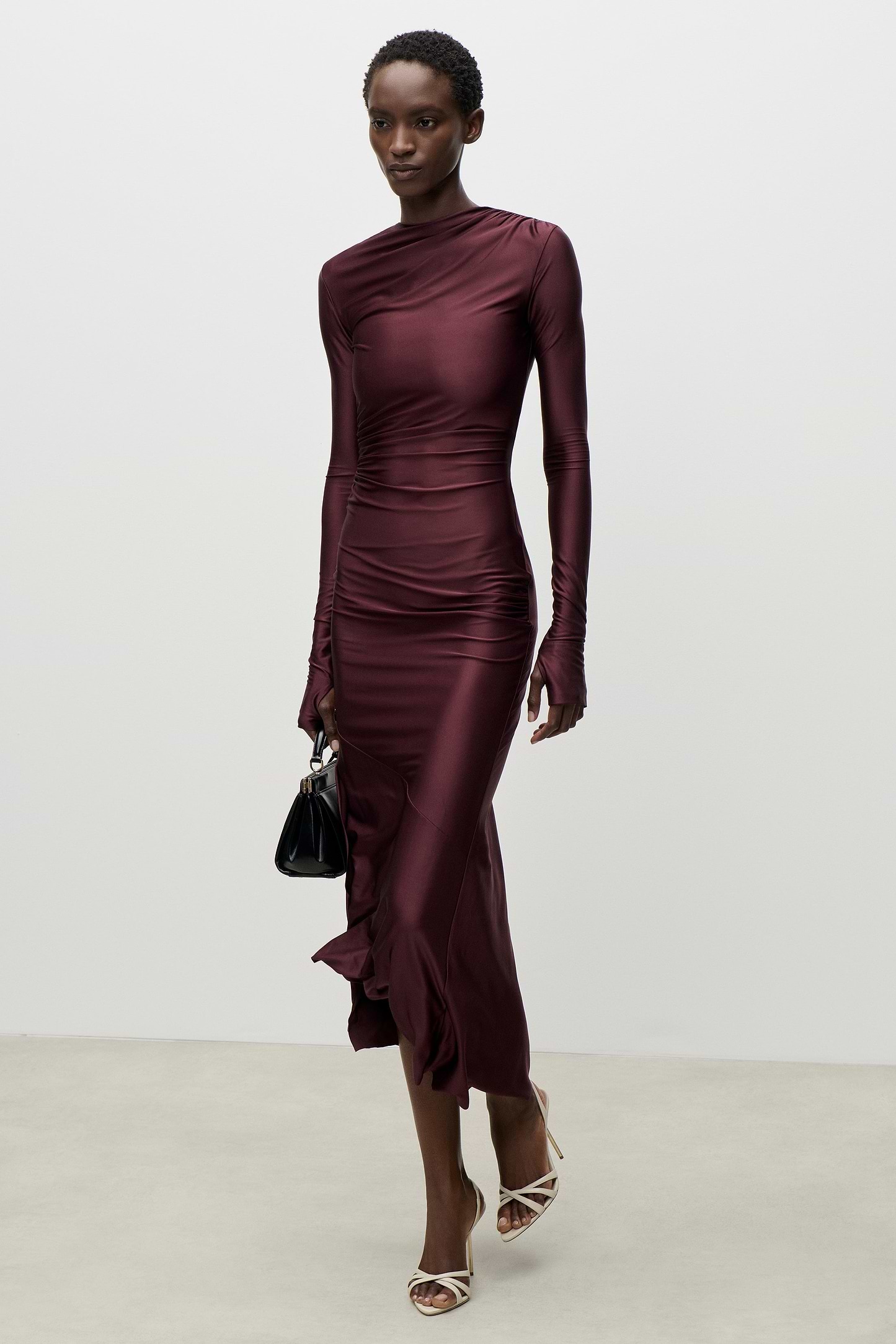 Draped Midi Dress In Burgundy