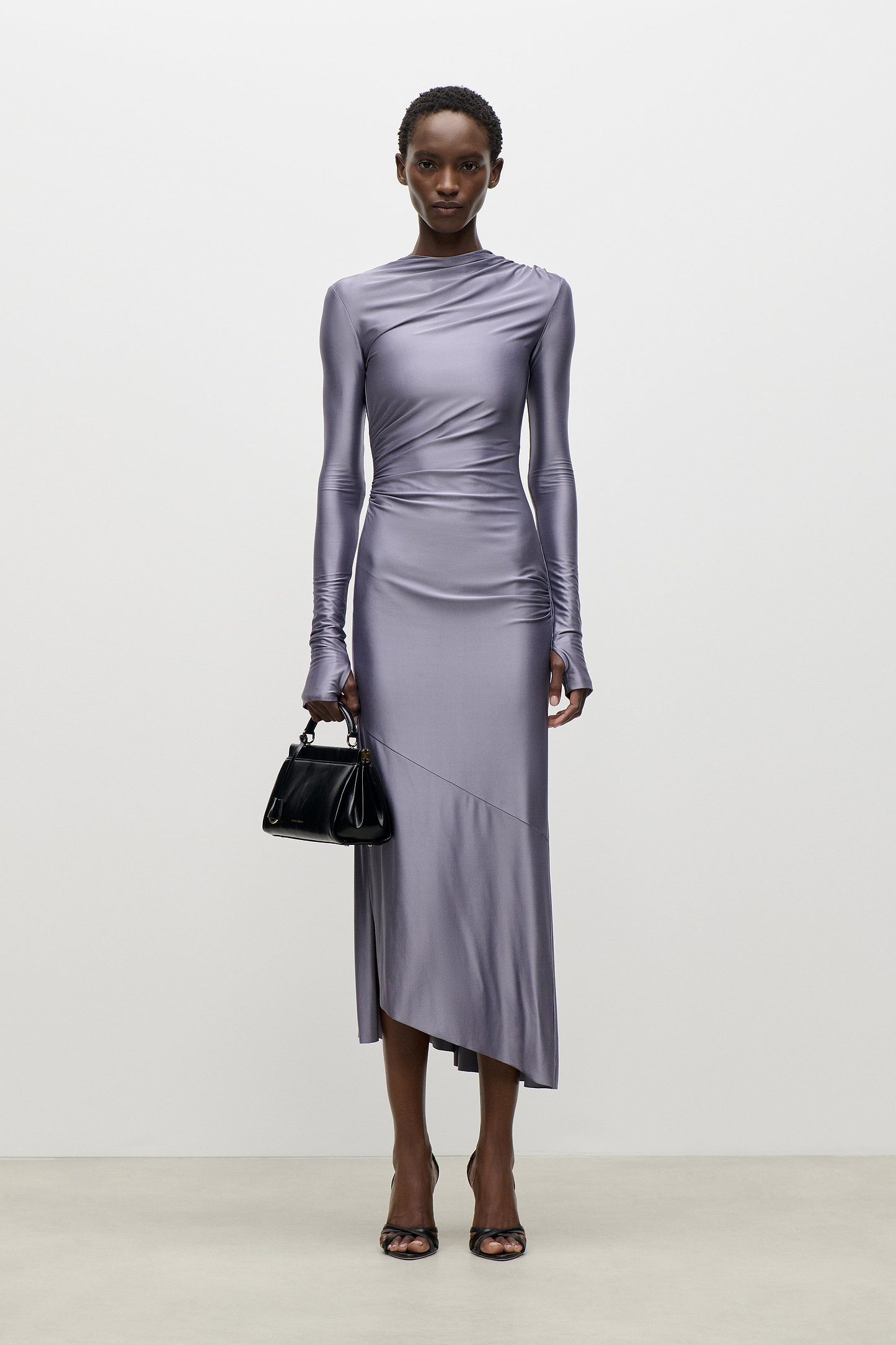Draped Midi Dress In Lilac