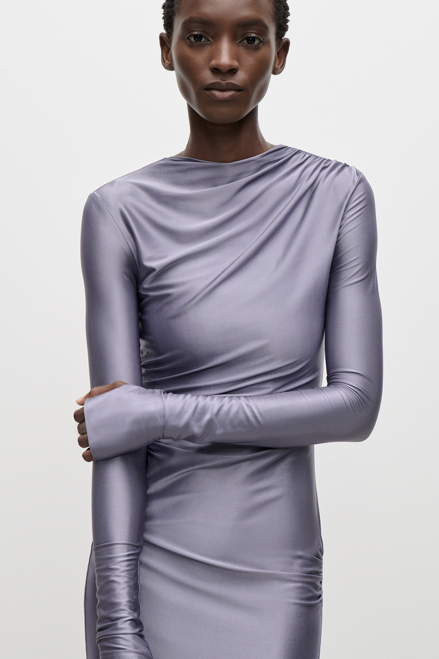 Draped Midi Dress In Lilac