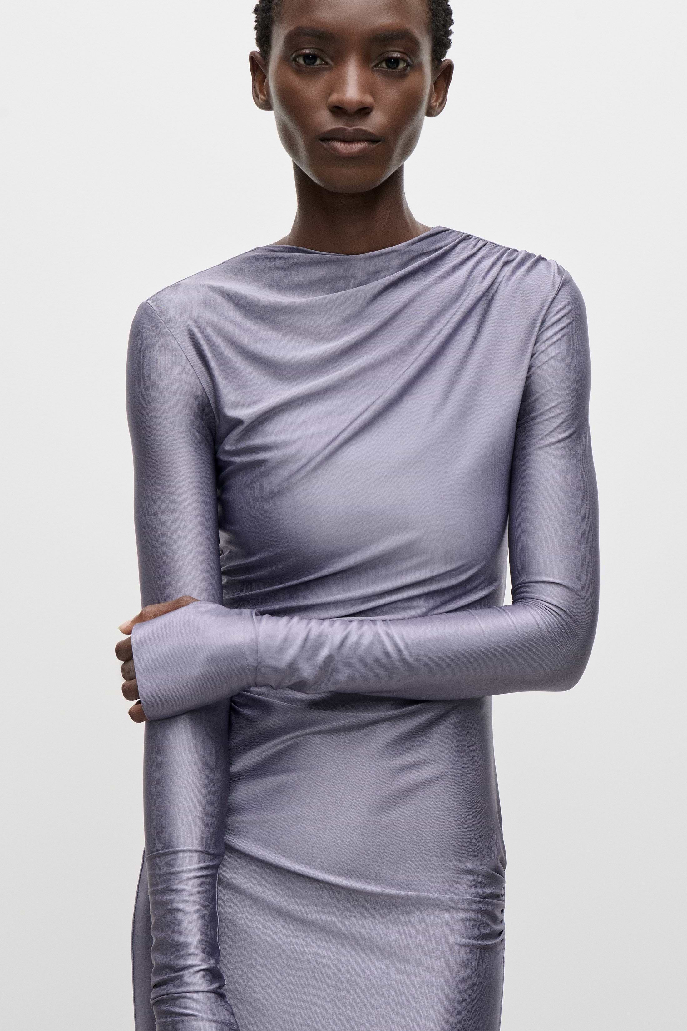 Draped Midi Dress In Lilac