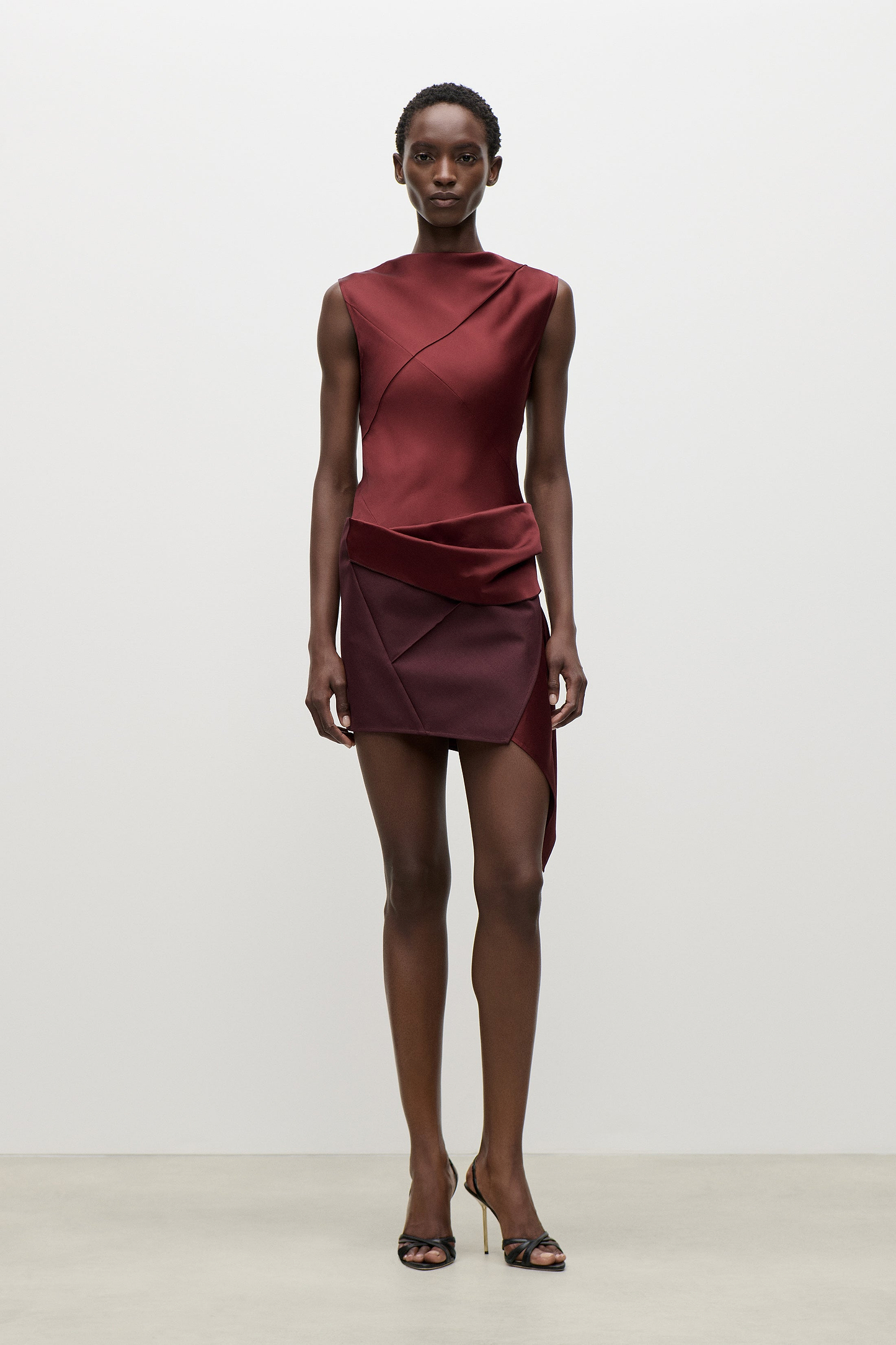 Folded Crease Mini Dress In Burgundy