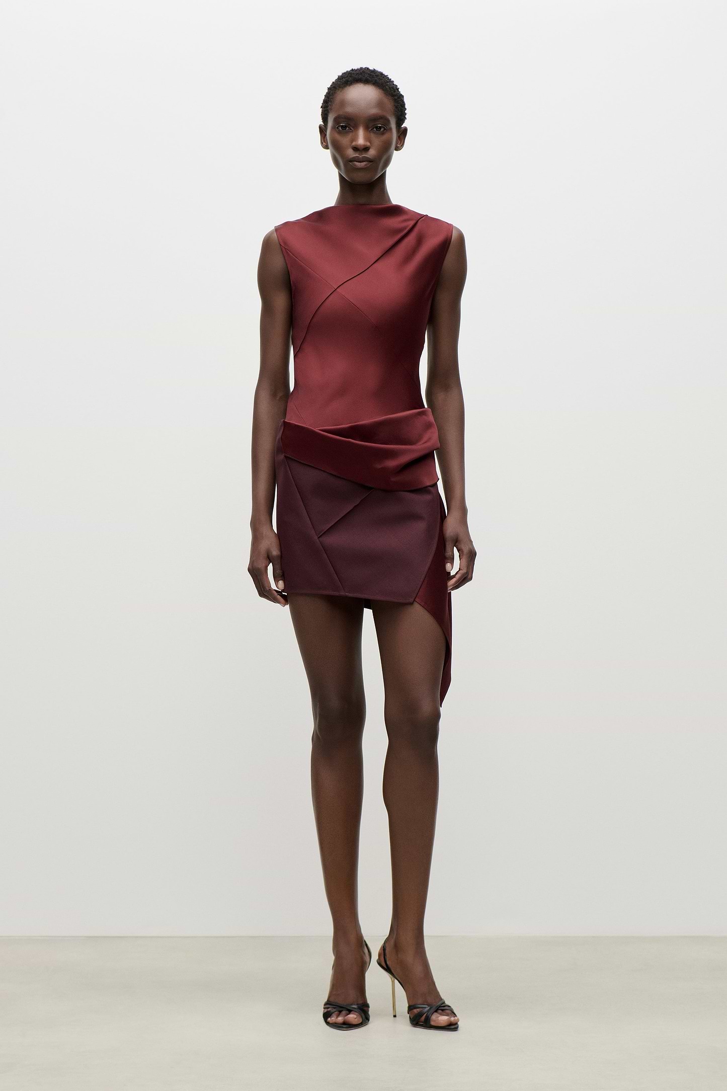 Folded Crease Mini Dress In Burgundy