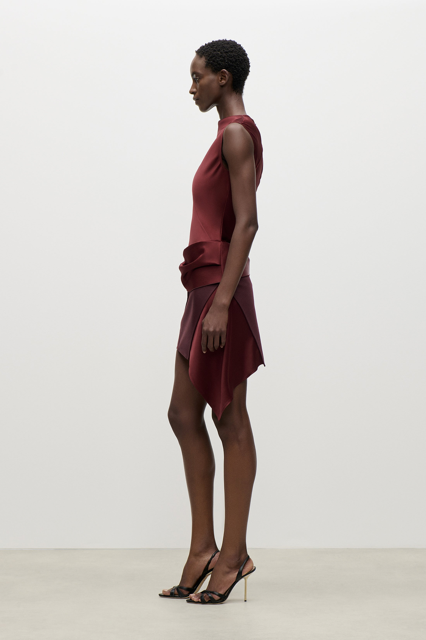 Folded Crease Mini Dress In Burgundy