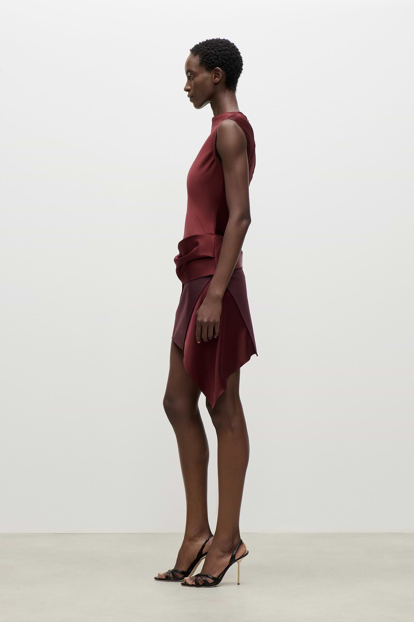 Folded Crease Mini Dress In Burgundy