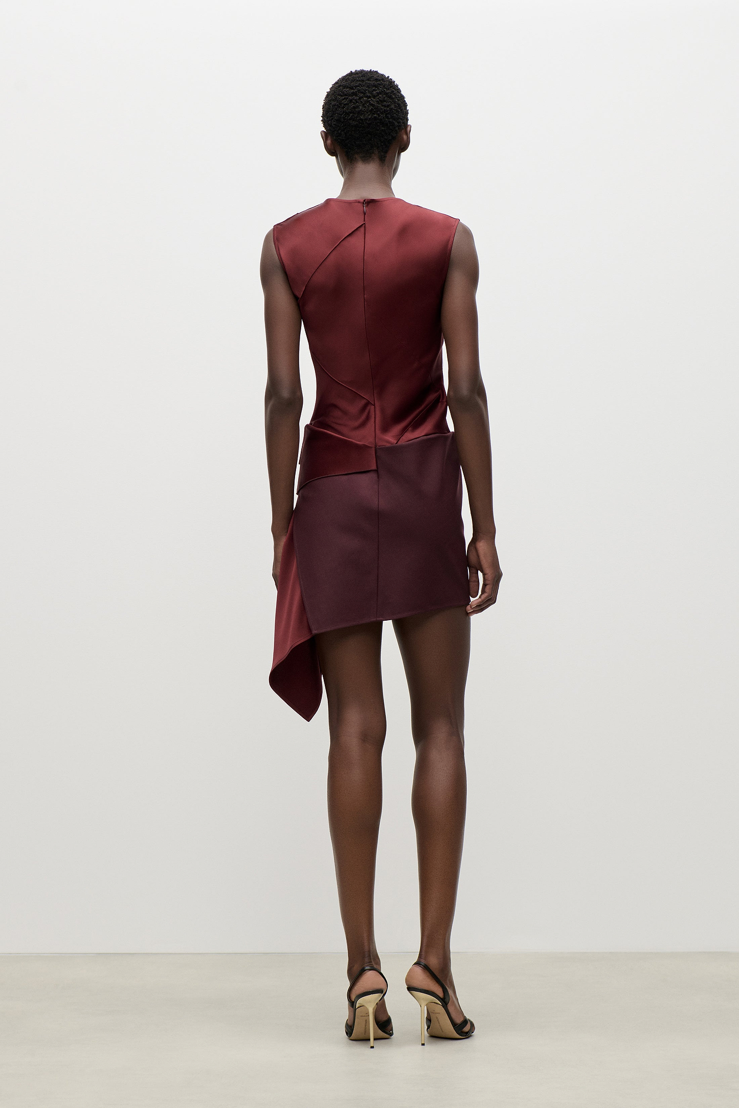 Folded Crease Mini Dress In Burgundy