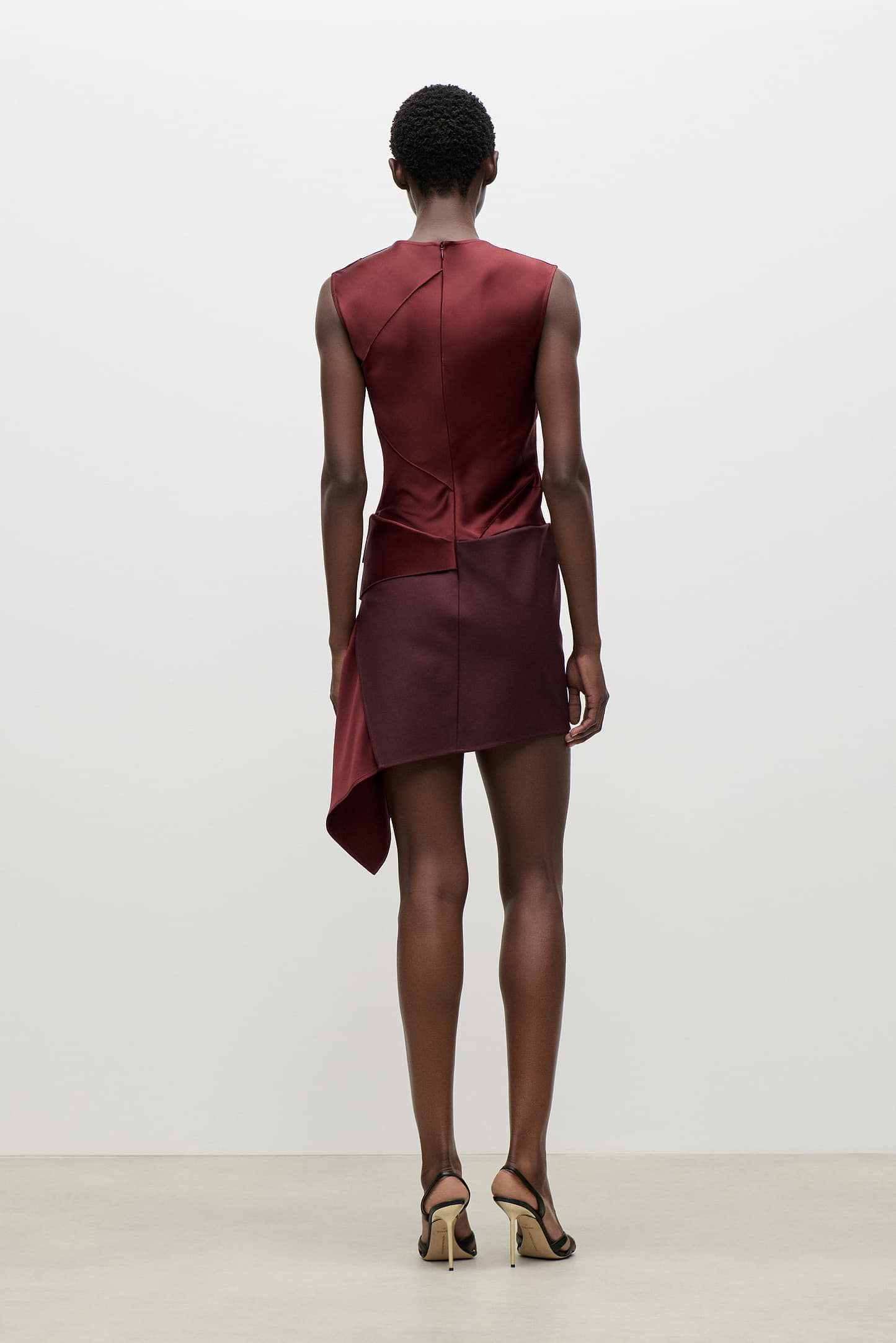 Folded Crease Mini Dress In Burgundy