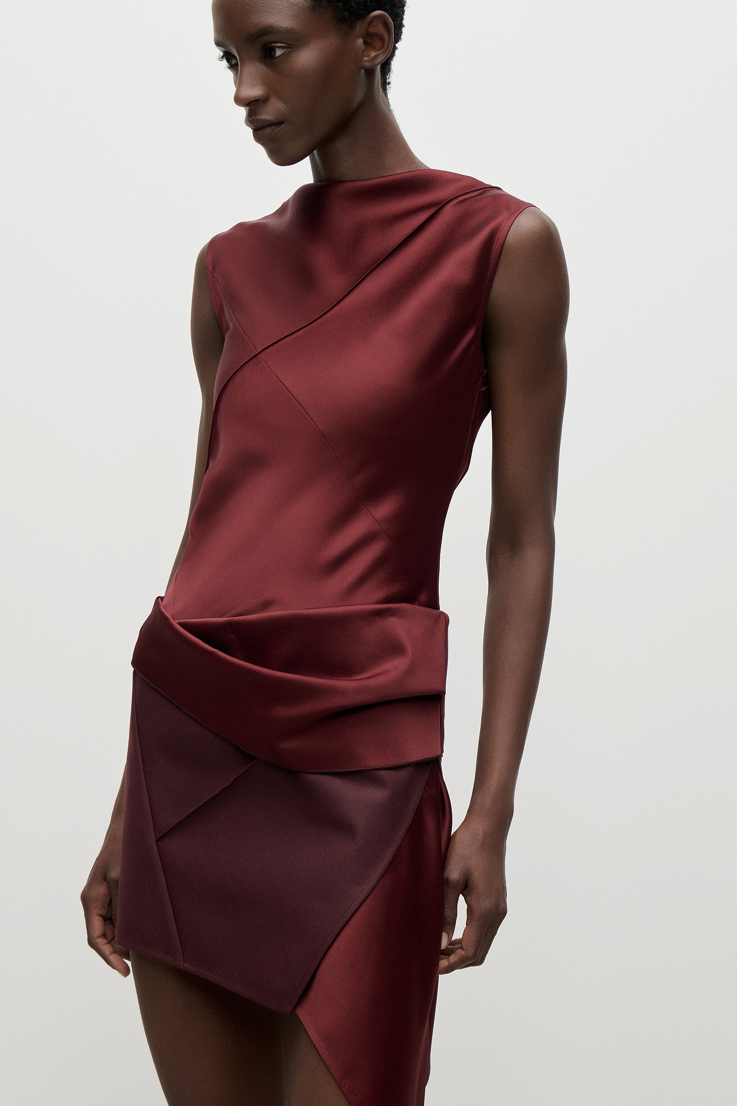Folded Crease Mini Dress In Burgundy