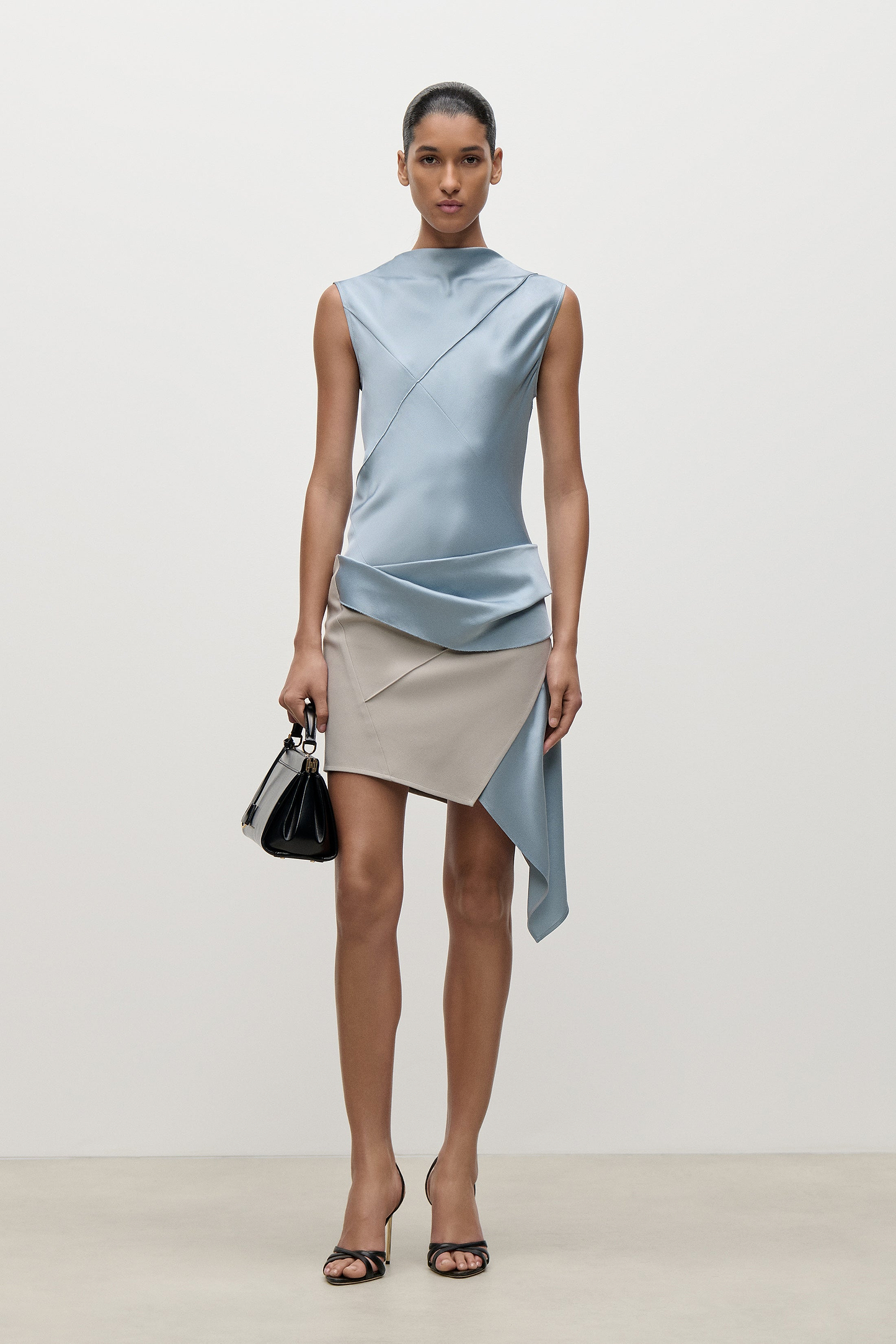 Folded Crease Mini Dress In Light Blue
