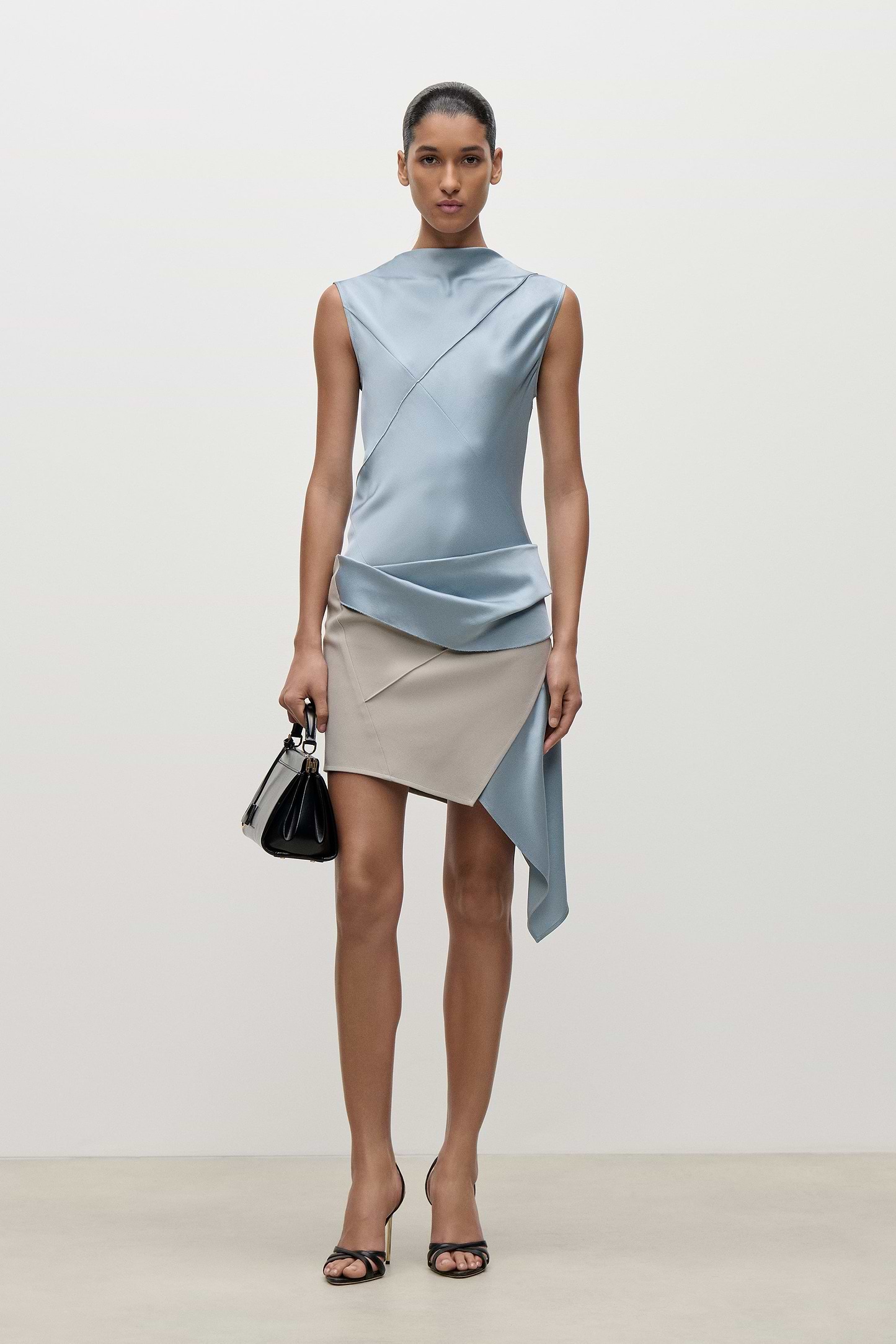 Folded Crease Mini Dress In Light Blue