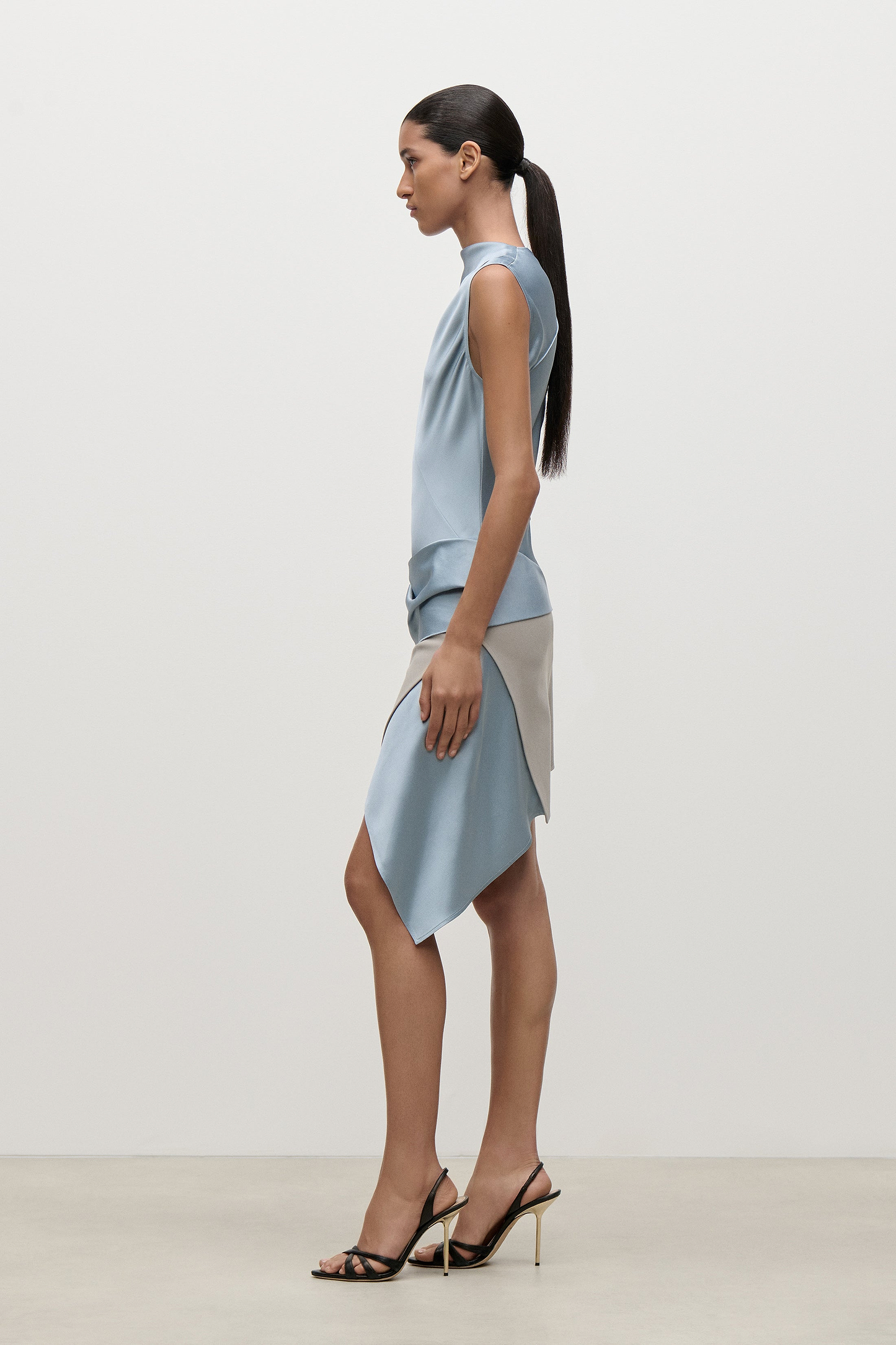 Folded Crease Mini Dress In Light Blue