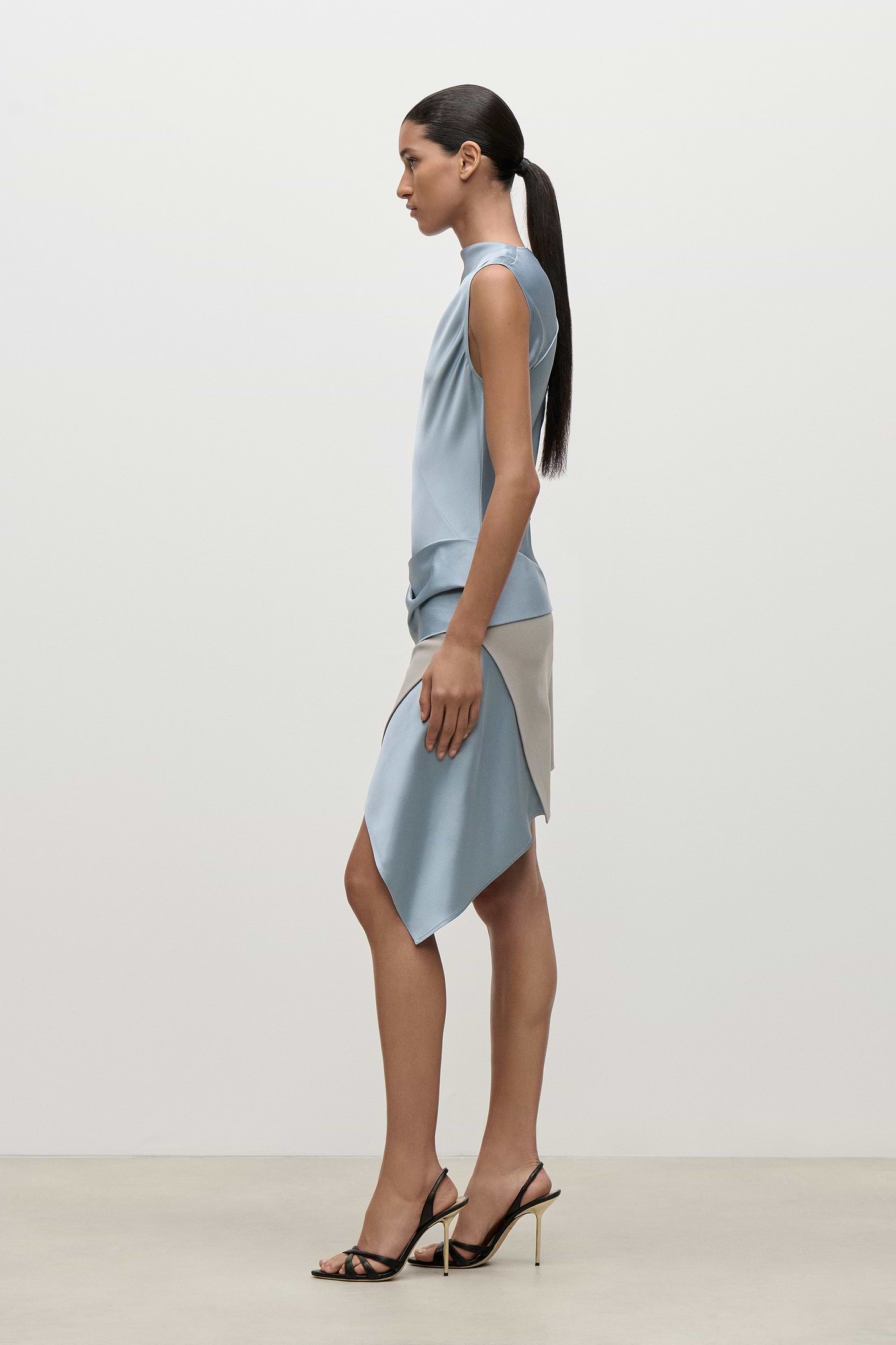 Folded Crease Mini Dress In Light Blue