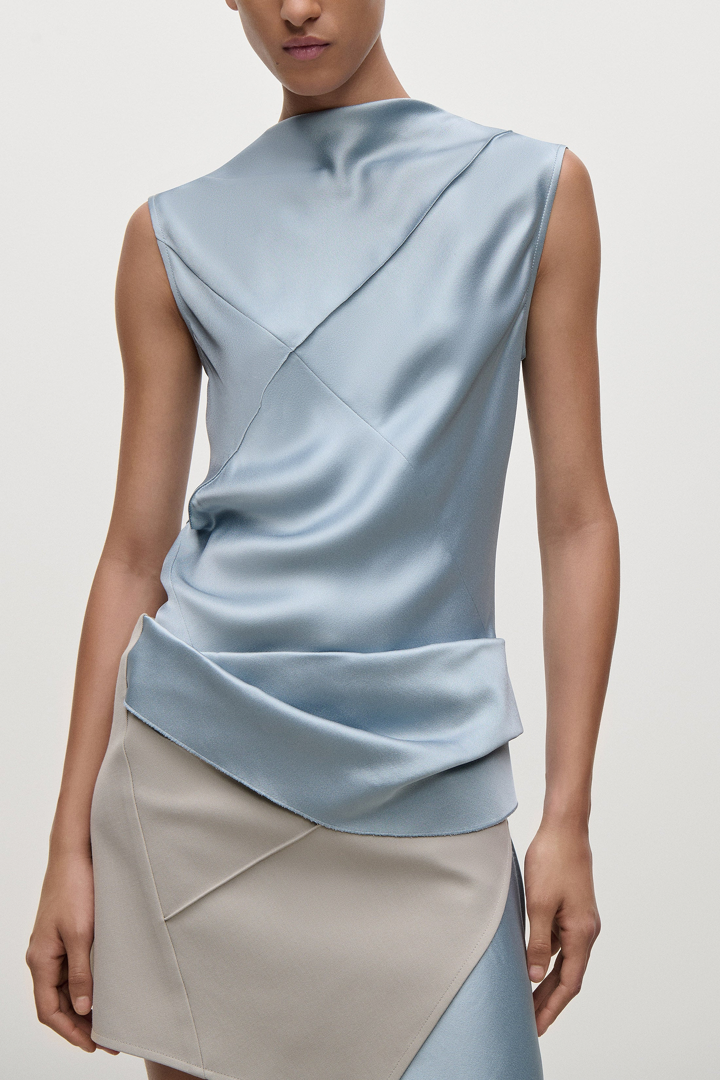 Folded Crease Mini Dress In Light Blue