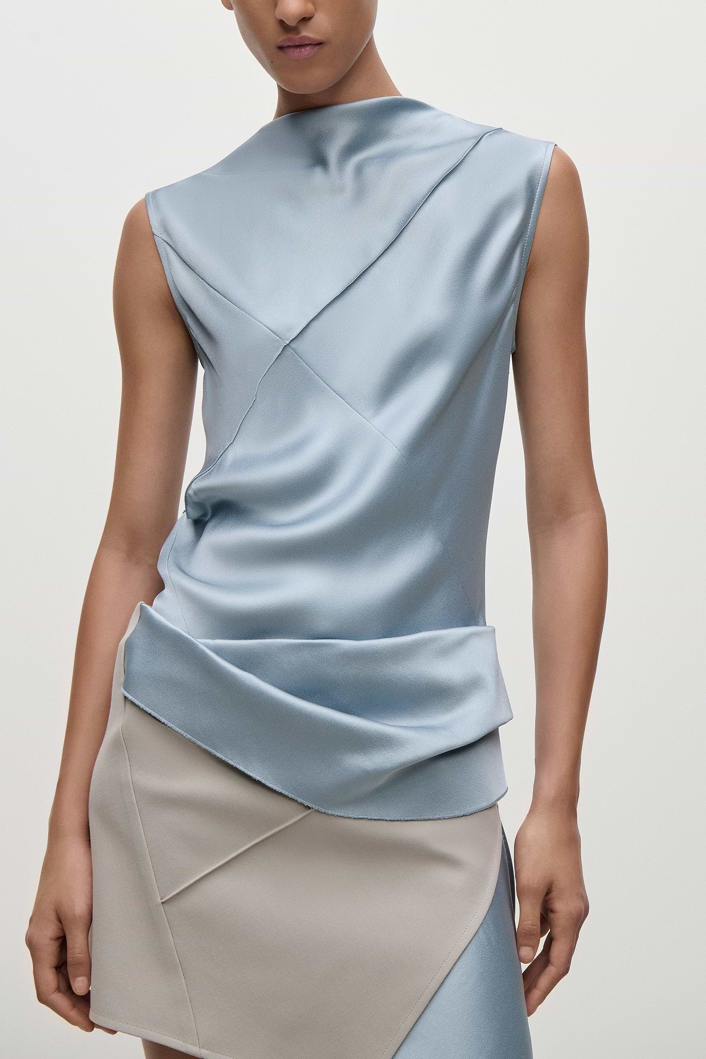 Folded Crease Mini Dress In Light Blue