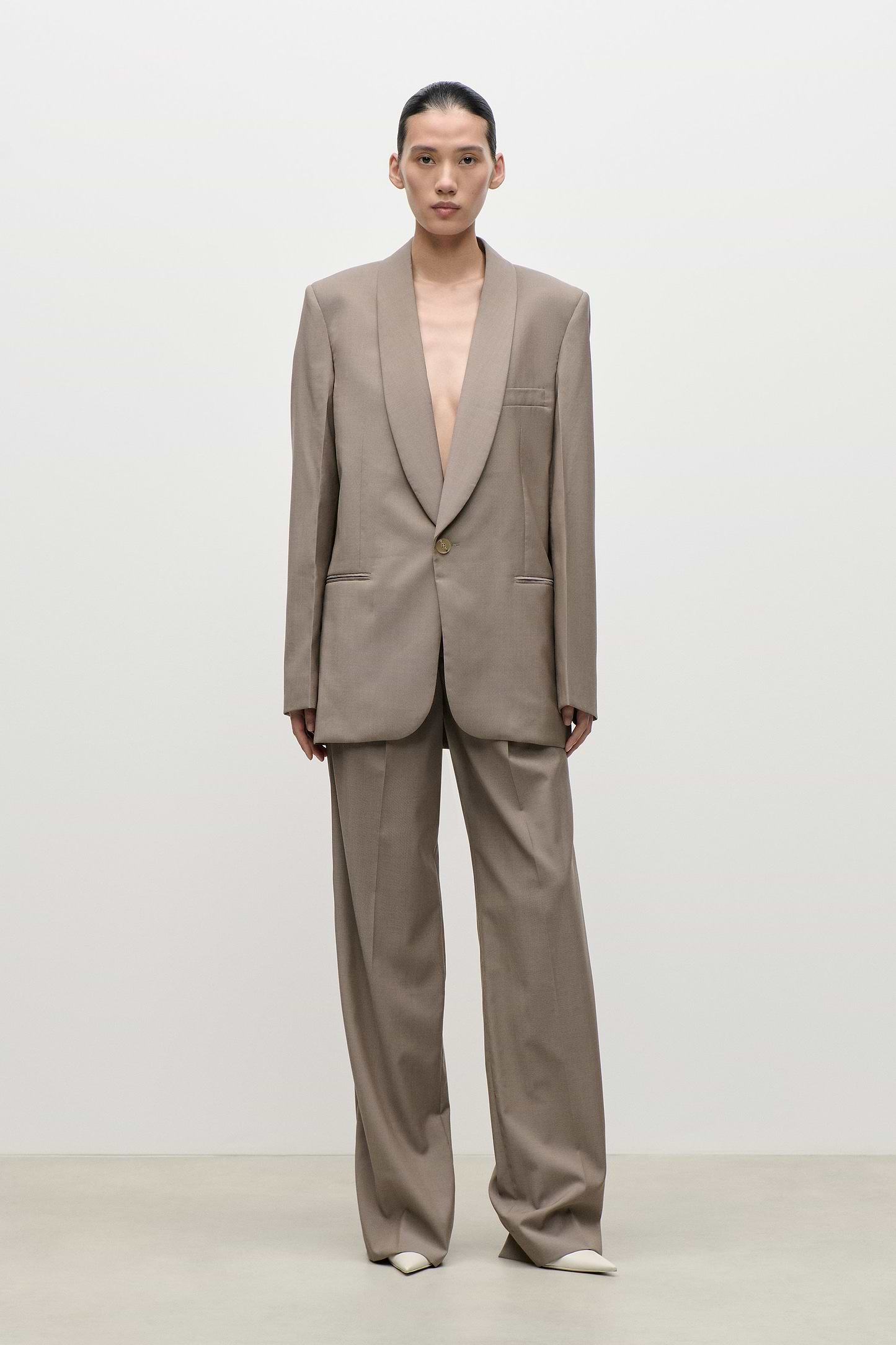 Shawl Collar Jacket In Beige
