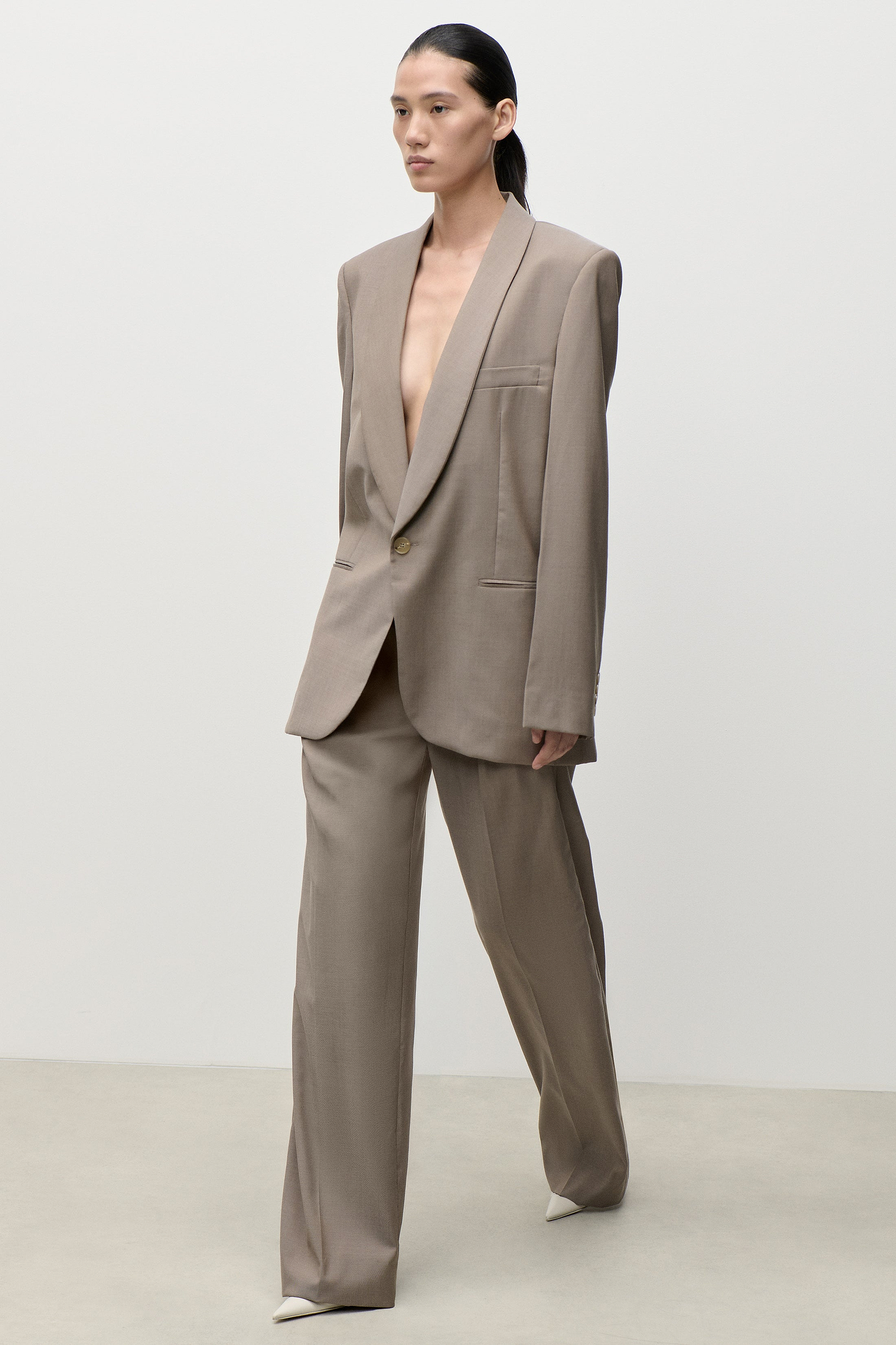 Shawl Collar Jacket In Beige