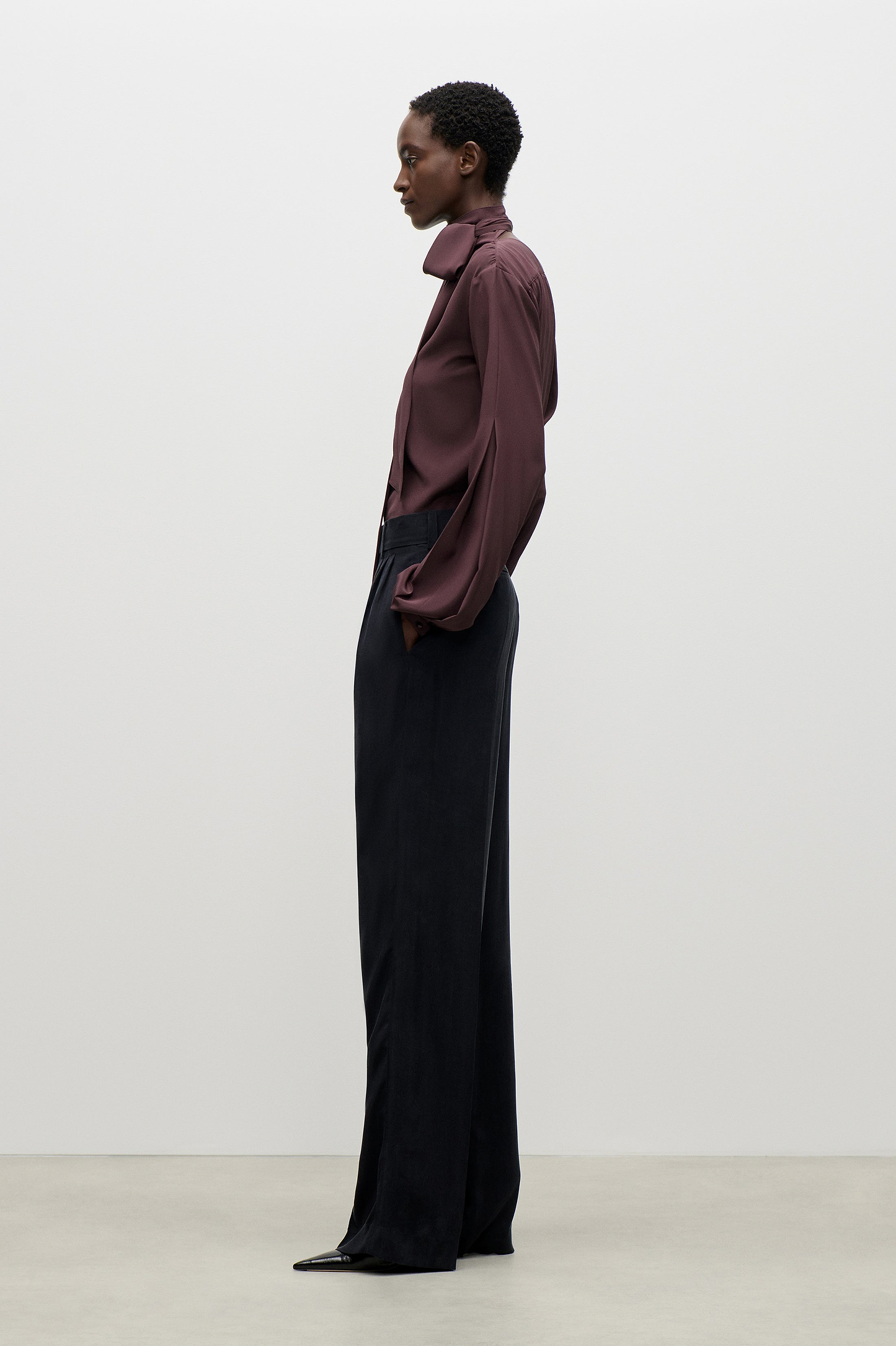 Scarf Cut-Out Blouse In Dark Burgundy