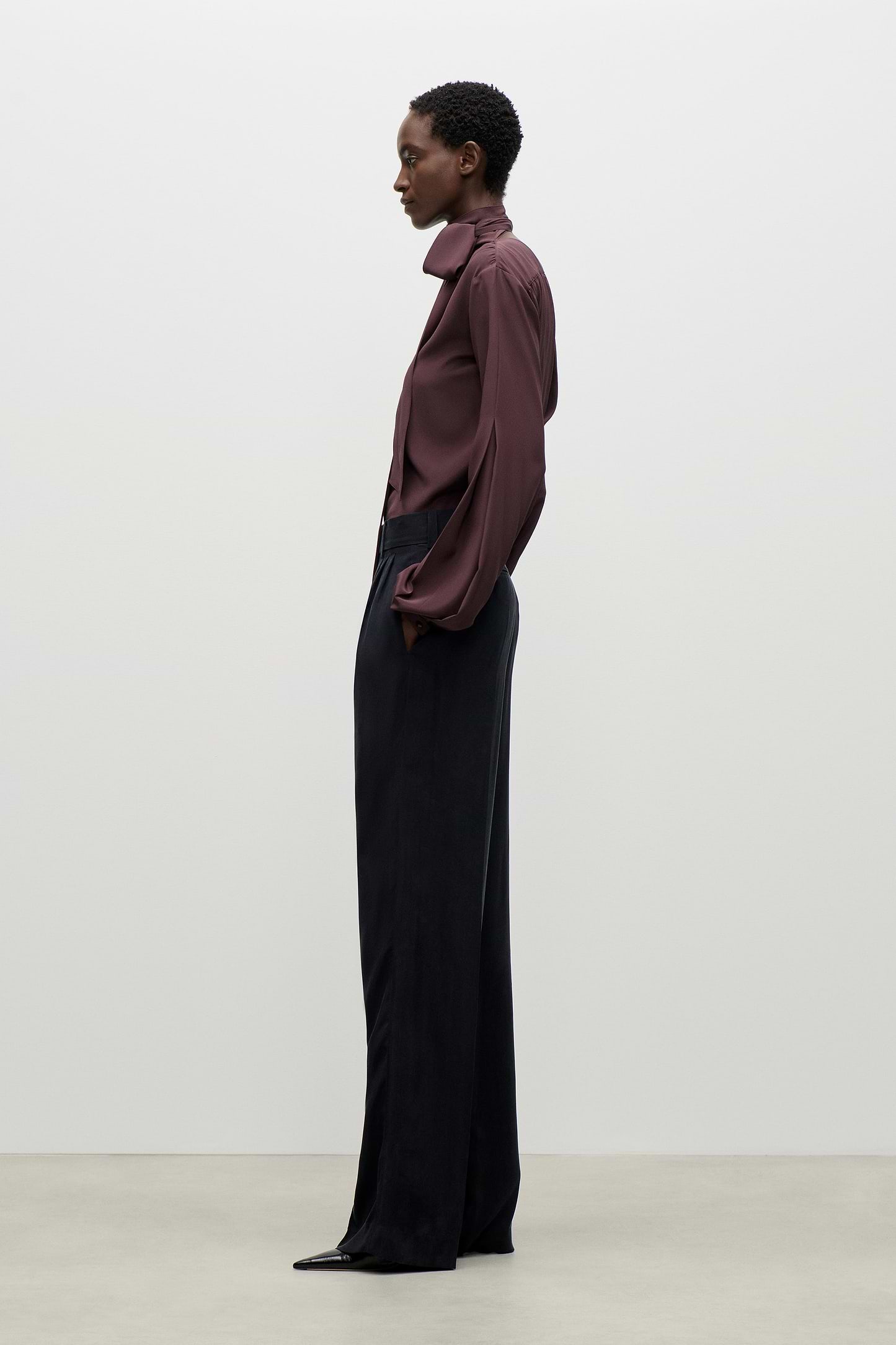Scarf Cut-Out Blouse In Dark Burgundy