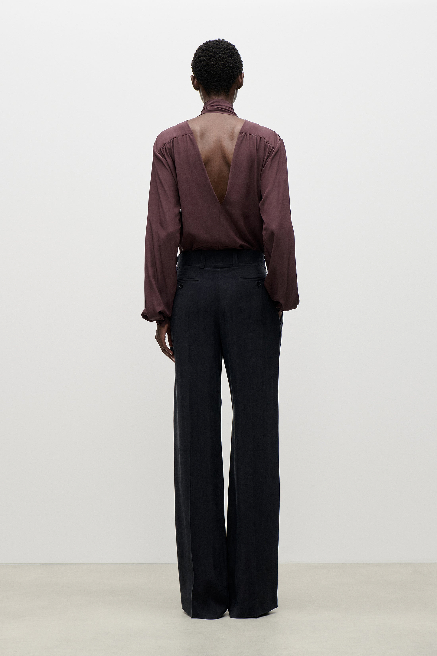 Scarf Cut-Out Blouse In Dark Burgundy