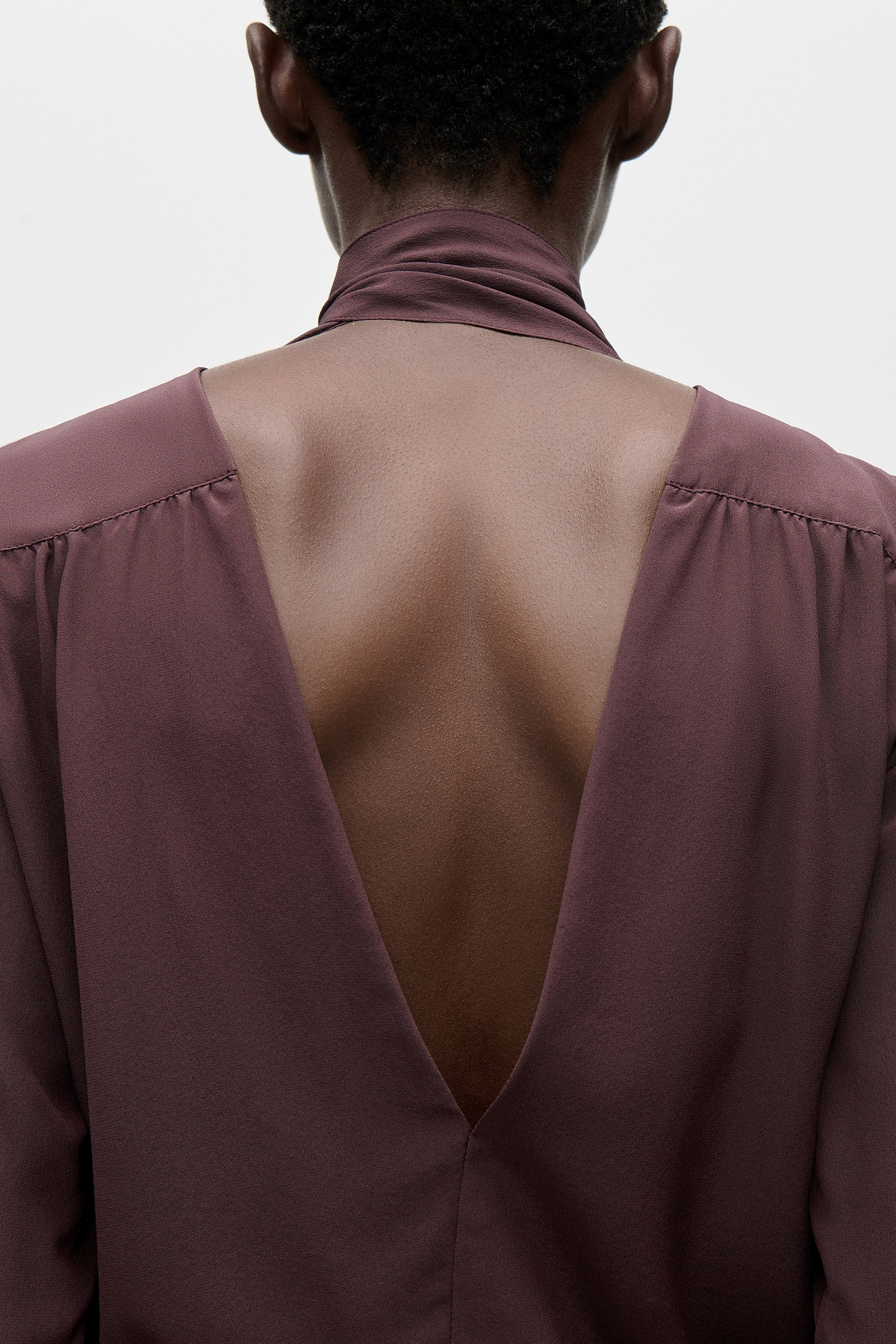 Scarf Cut-Out Blouse In Dark Burgundy