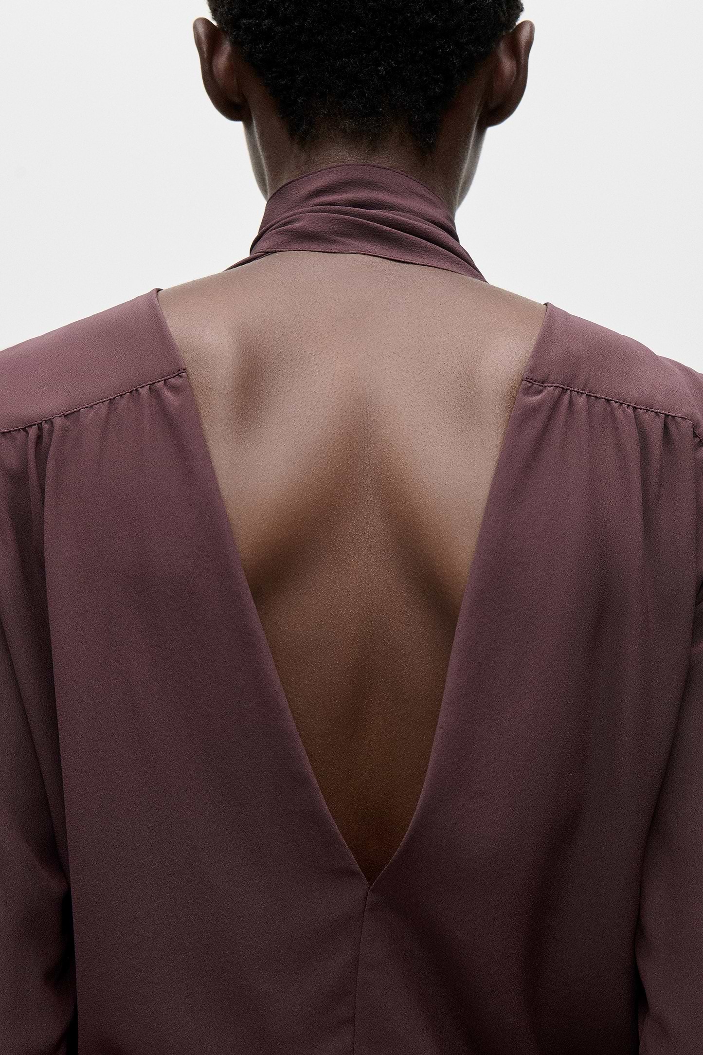 Scarf Cut-Out Blouse In Dark Burgundy