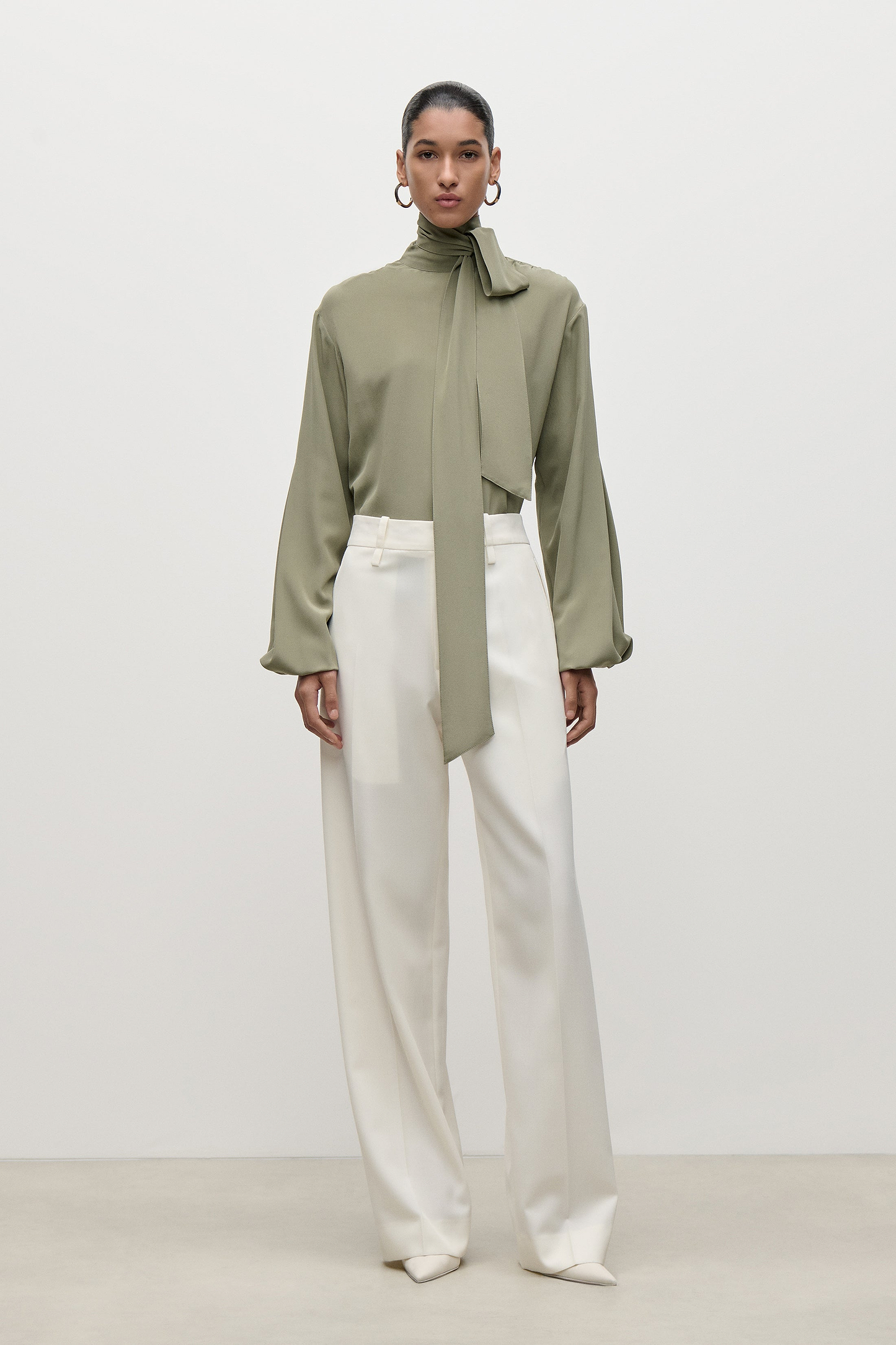 Scarf Cut-Out Blouse In Green