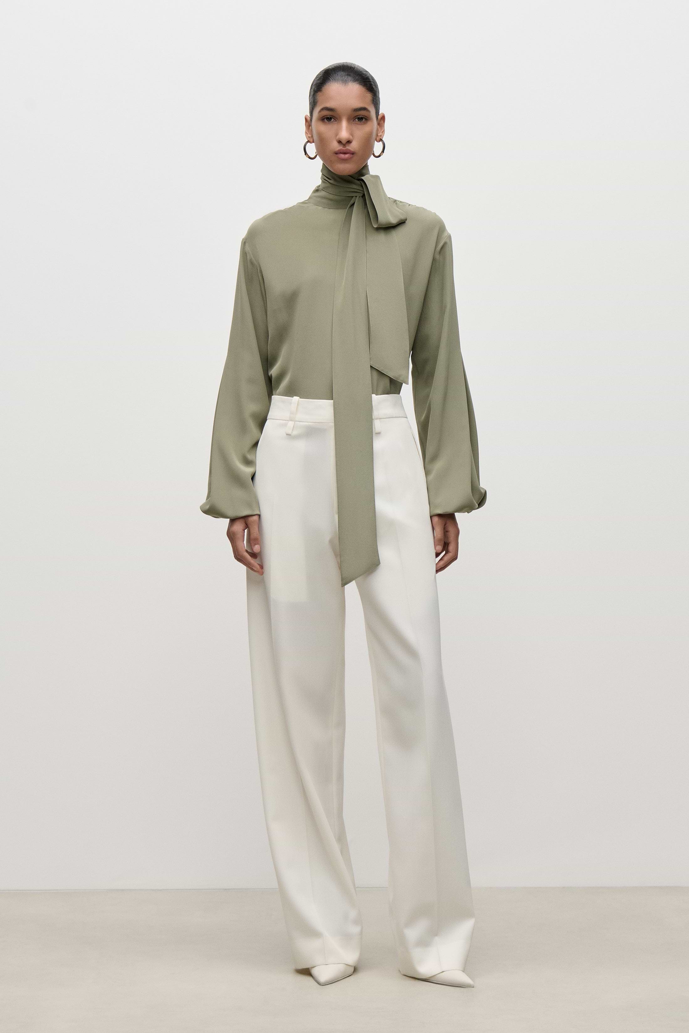 Scarf Cut-Out Blouse In Green