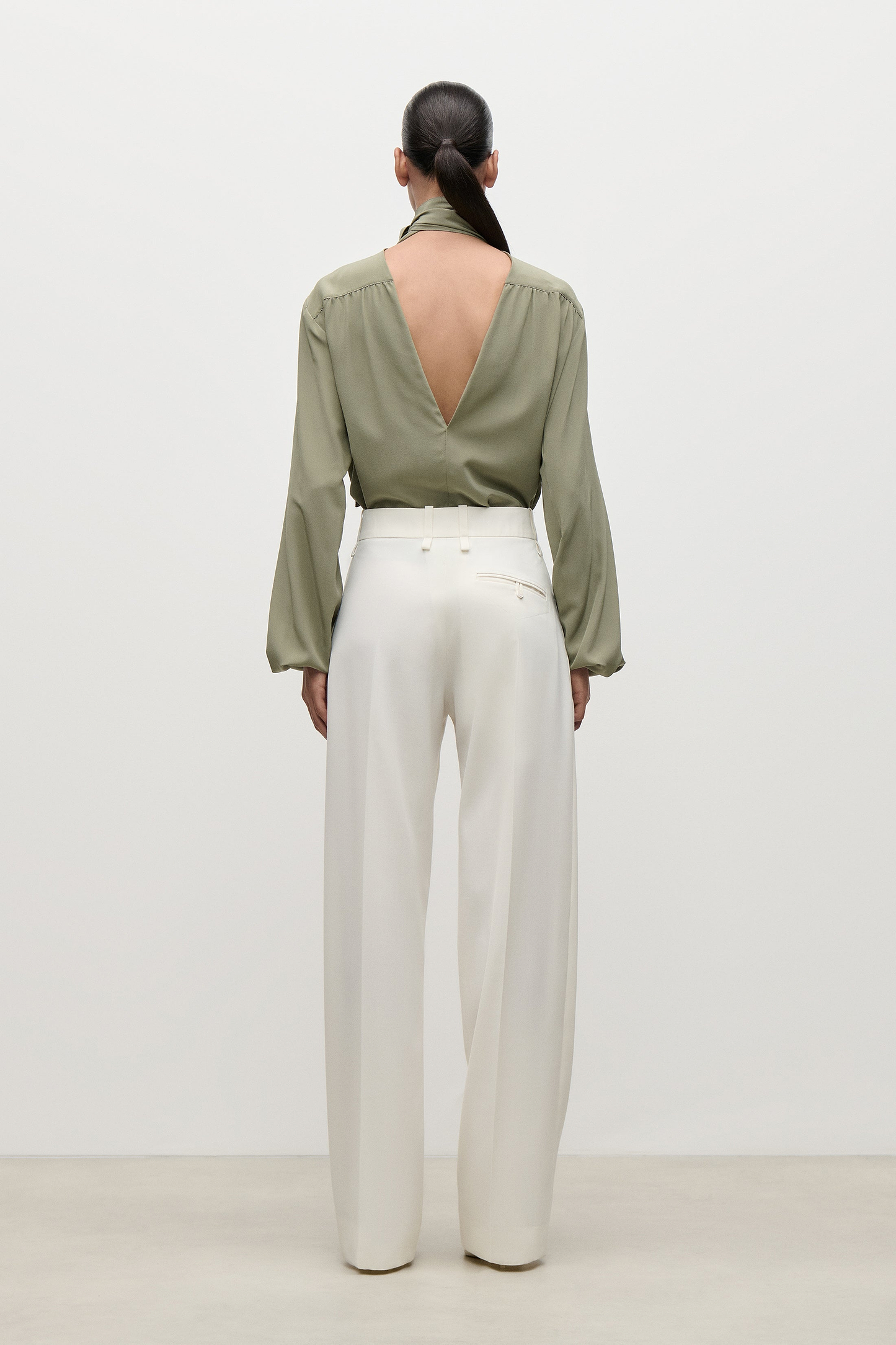 Scarf Cut-Out Blouse In Green