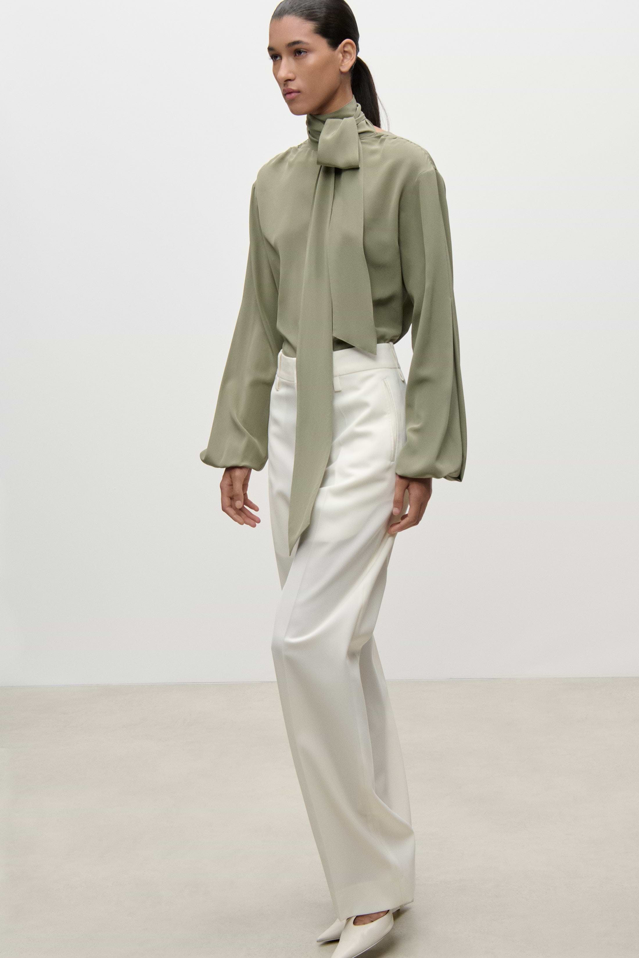 Scarf Cut-Out Blouse In Green