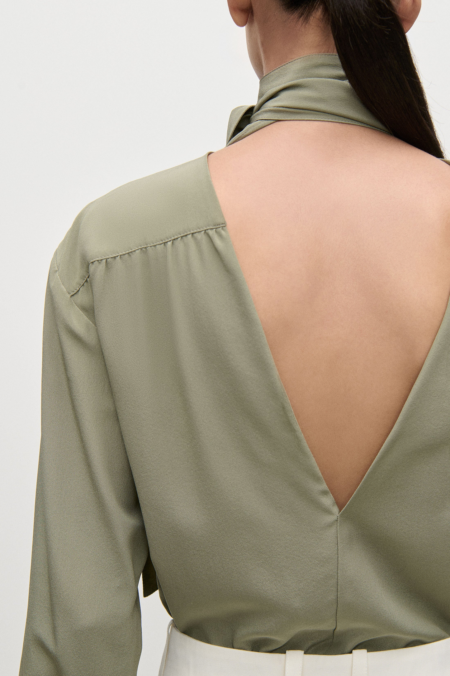 Scarf Cut-Out Blouse In Green