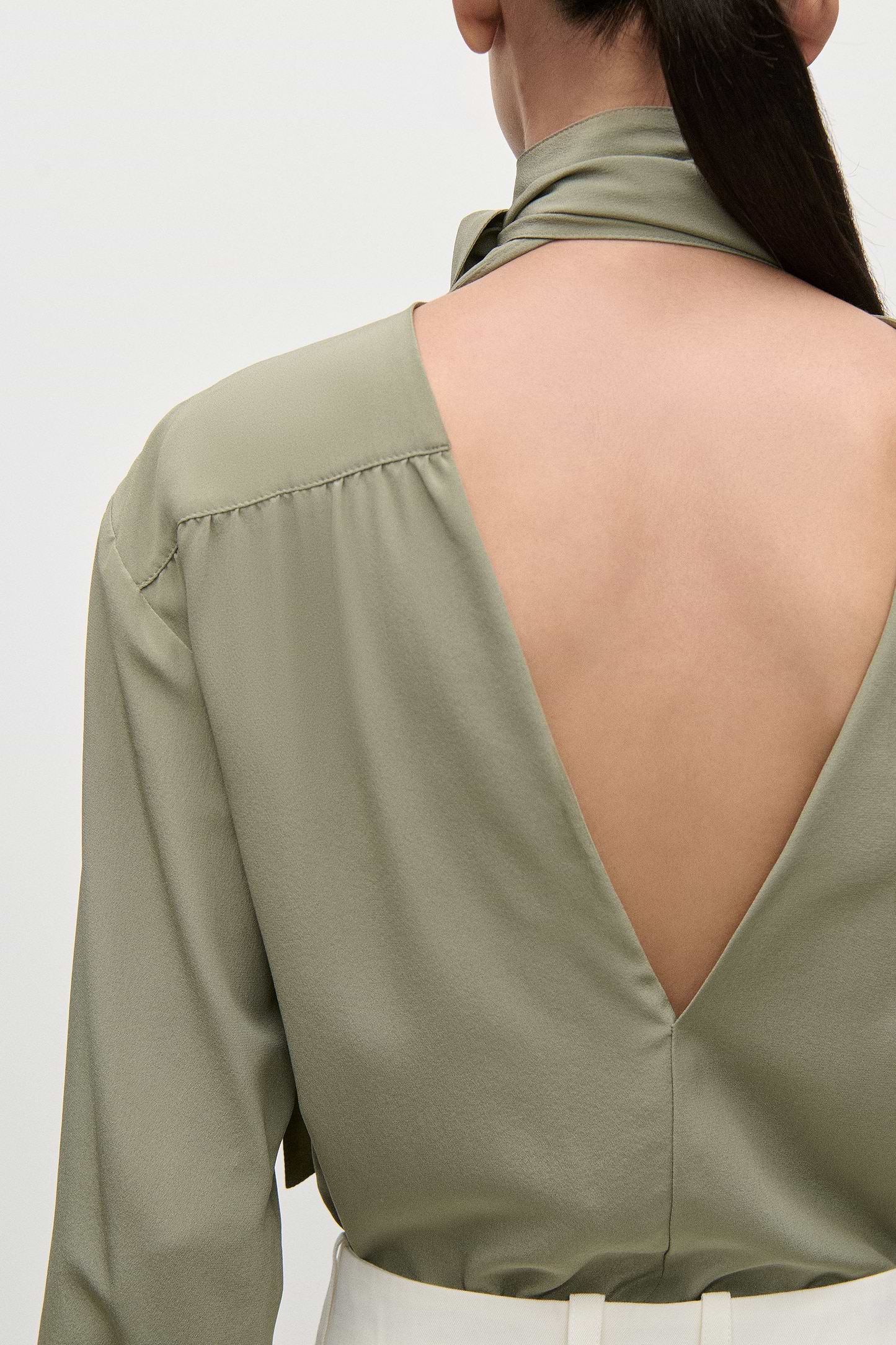 Scarf Cut-Out Blouse In Green