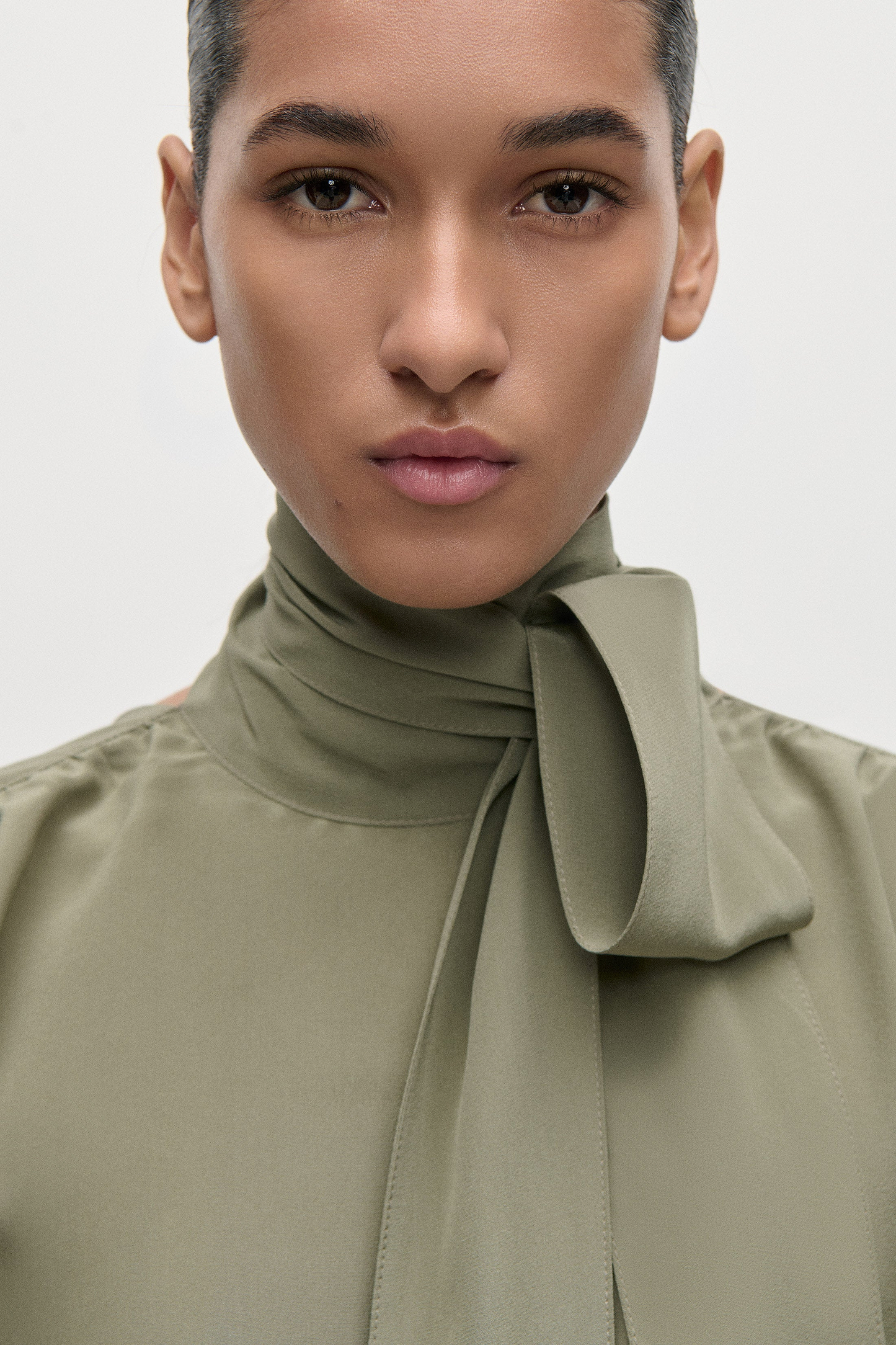 Scarf Cut-Out Blouse In Green