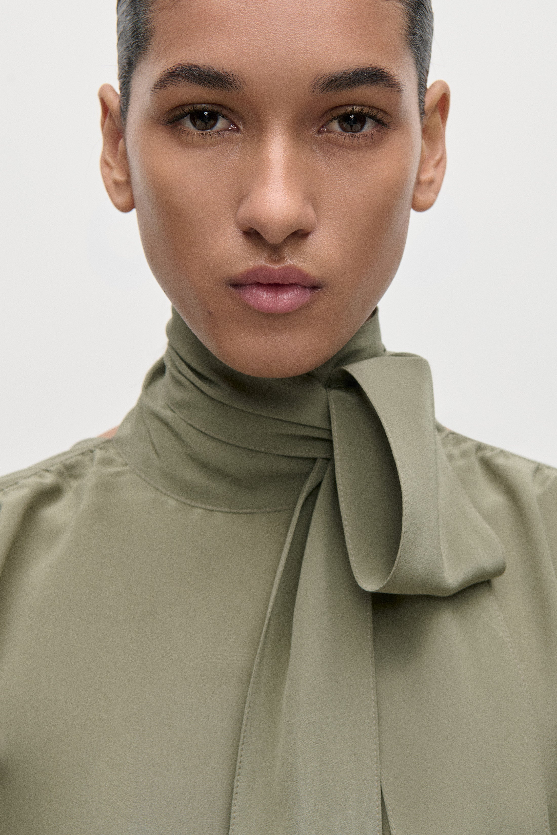 Scarf Cut-Out Blouse In Green