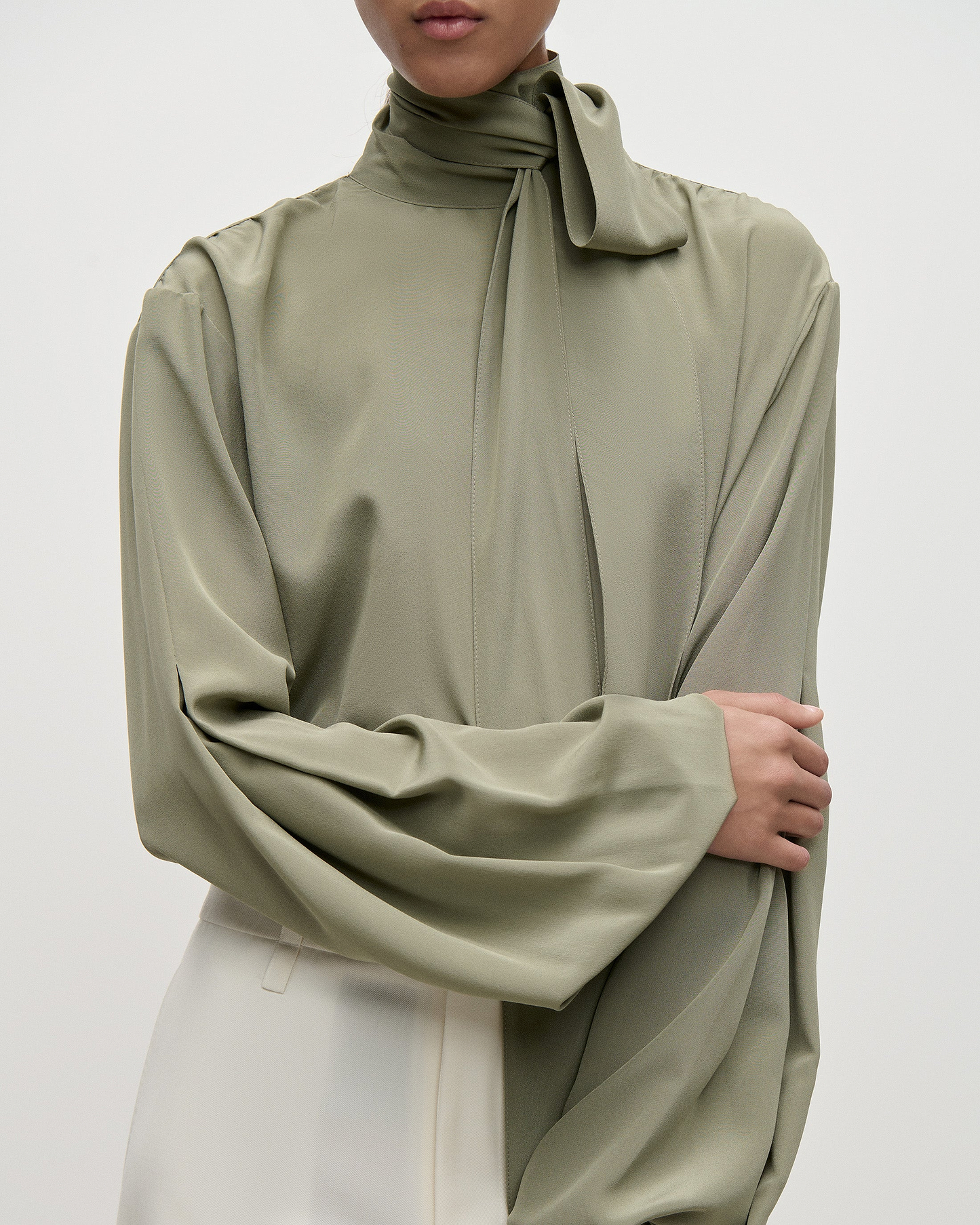 Scarf Cut-Out Blouse In Green