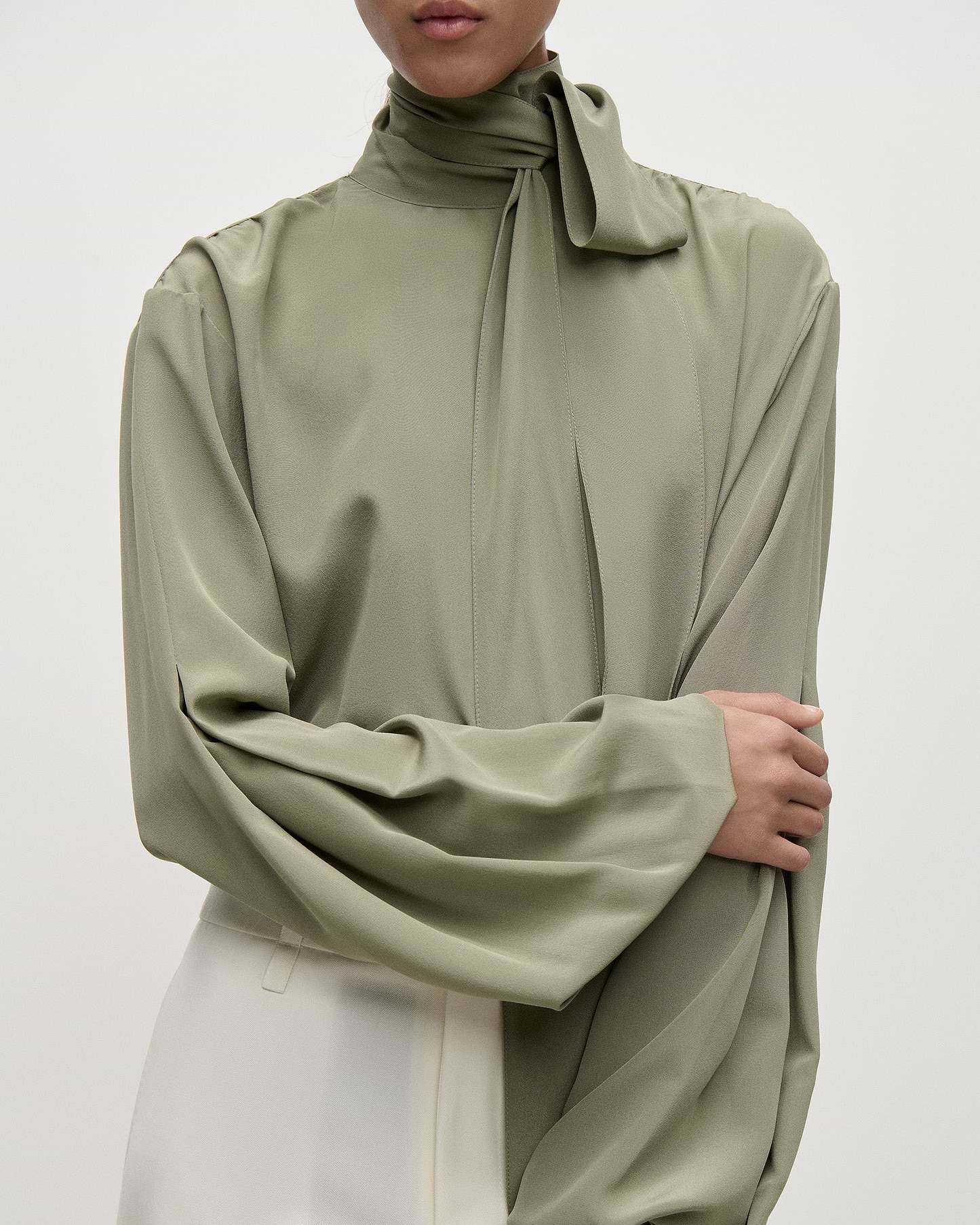Scarf Cut-Out Blouse In Green