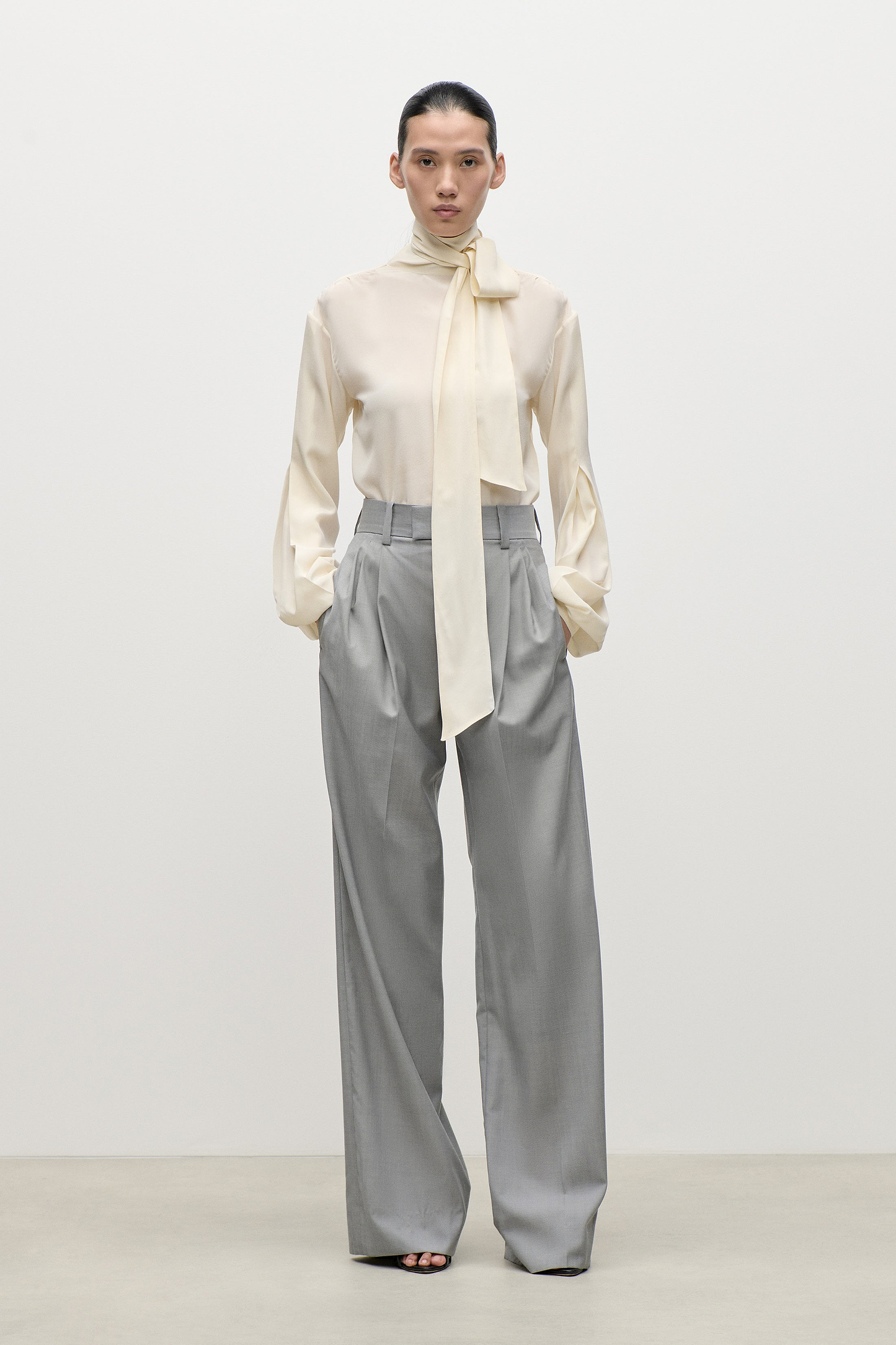 Scarf Cut-Out Blouse In Ivory