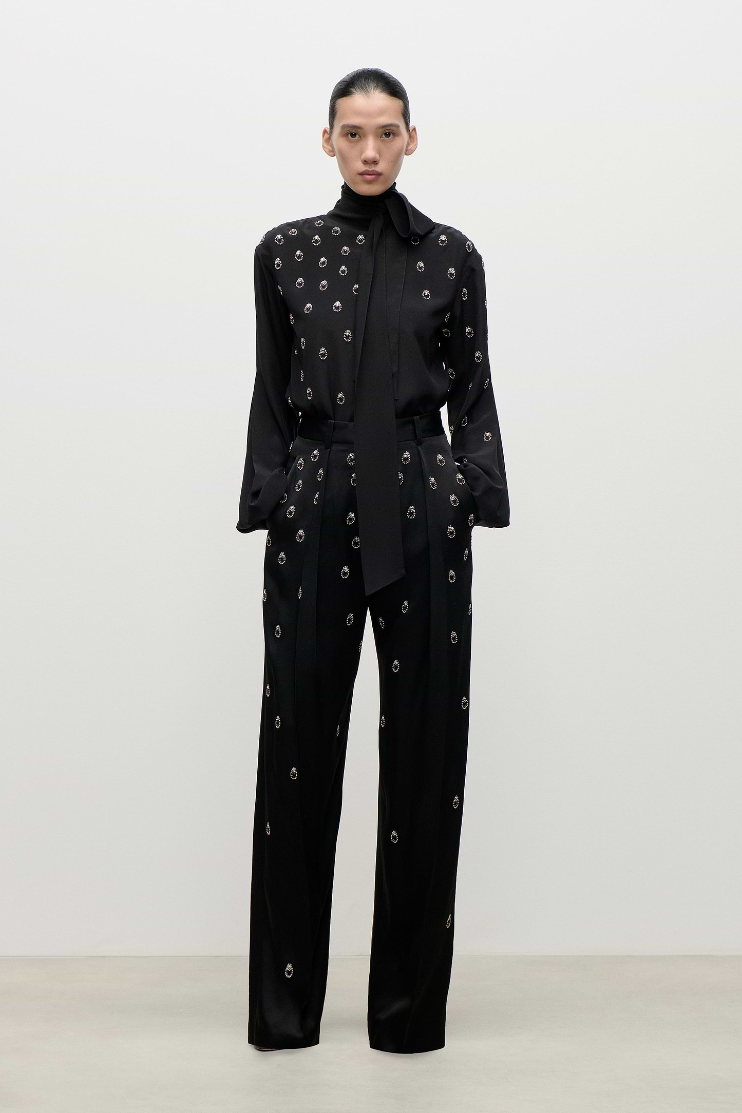 Embroidered Scarf Cut-Out Blouse In Black