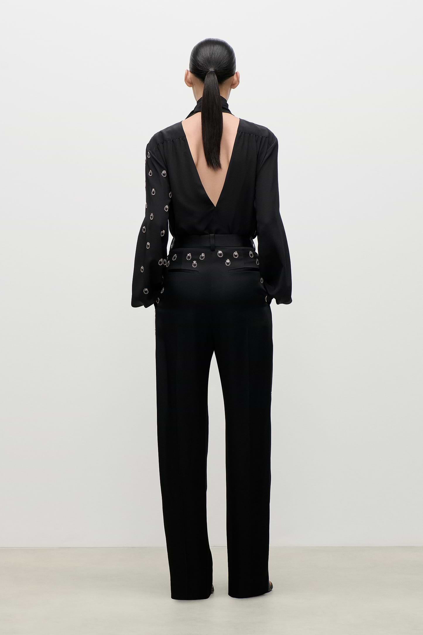Embroidered Scarf Cut-Out Blouse In Black