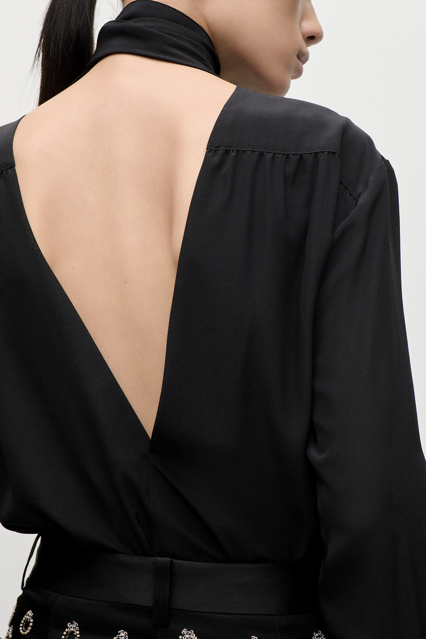 Embroidered Scarf Cut-Out Blouse In Black