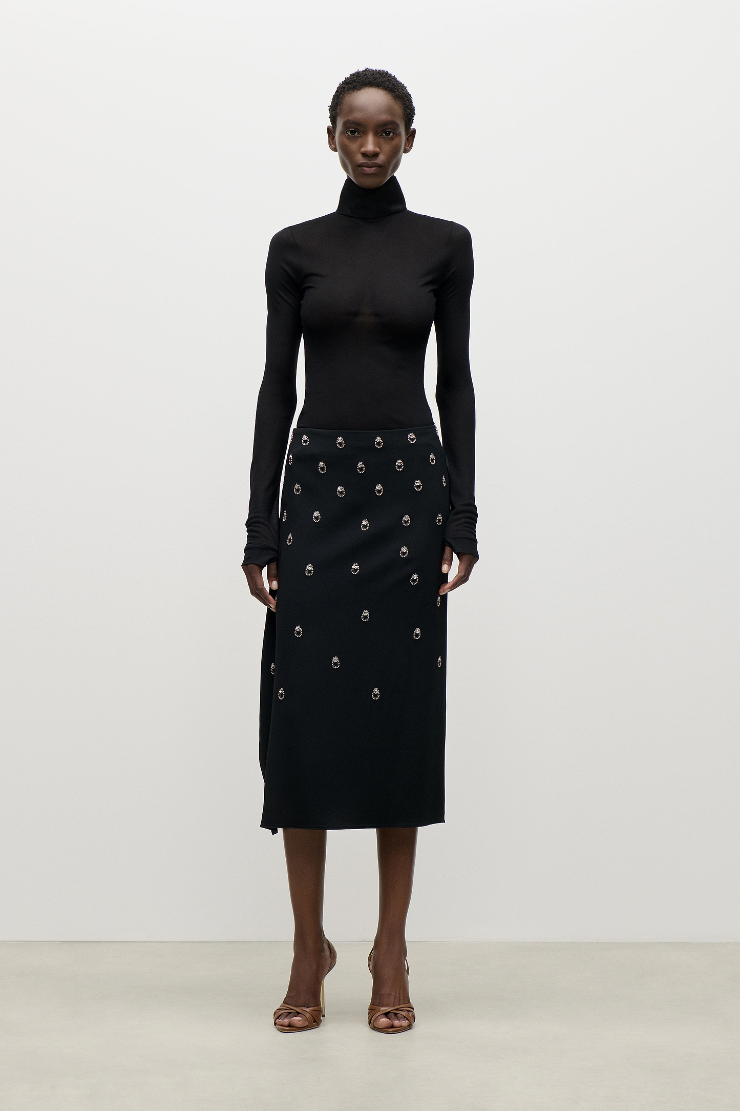 Embroidered Overlap Skirt In Black