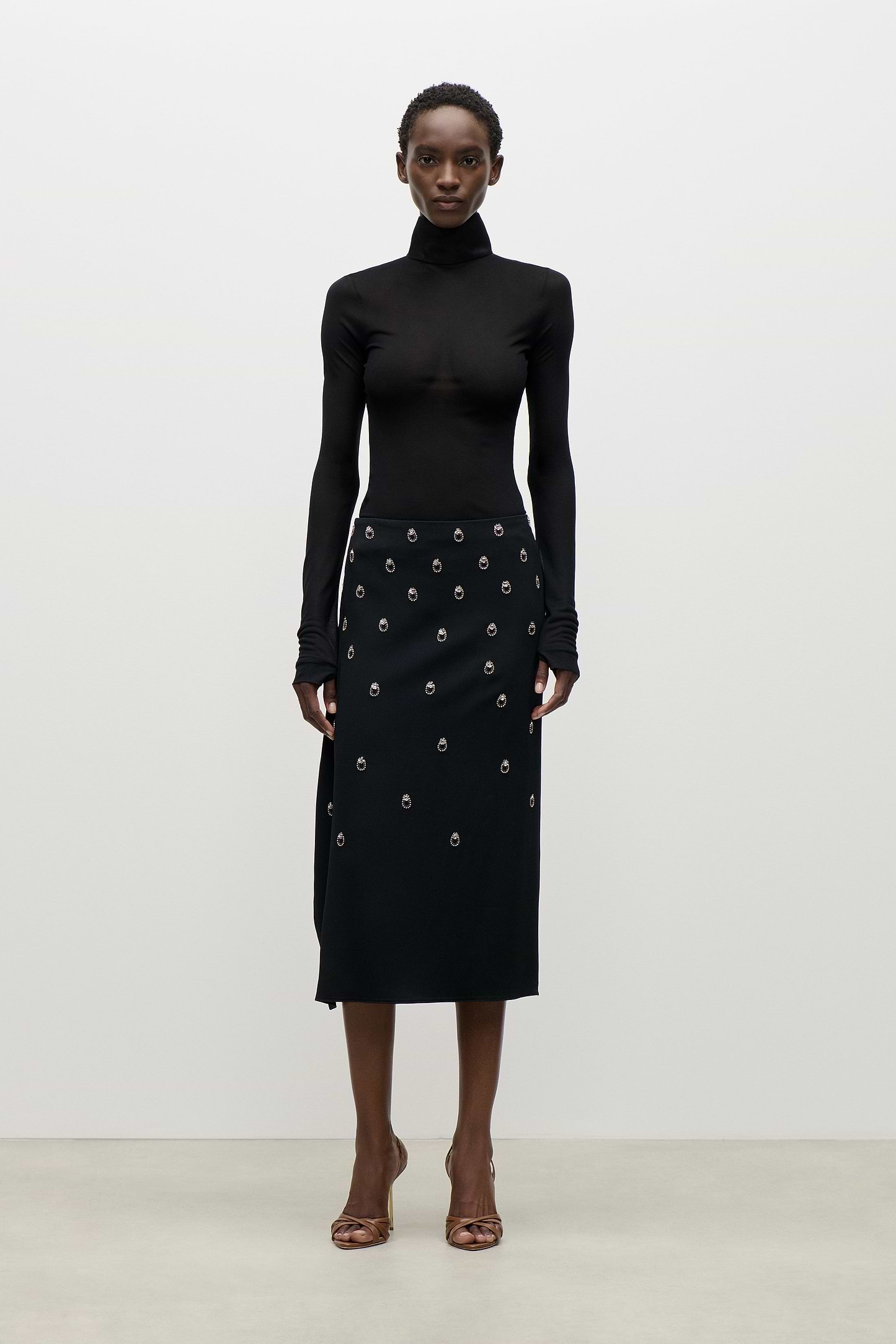 Embroidered Overlap Skirt In Black