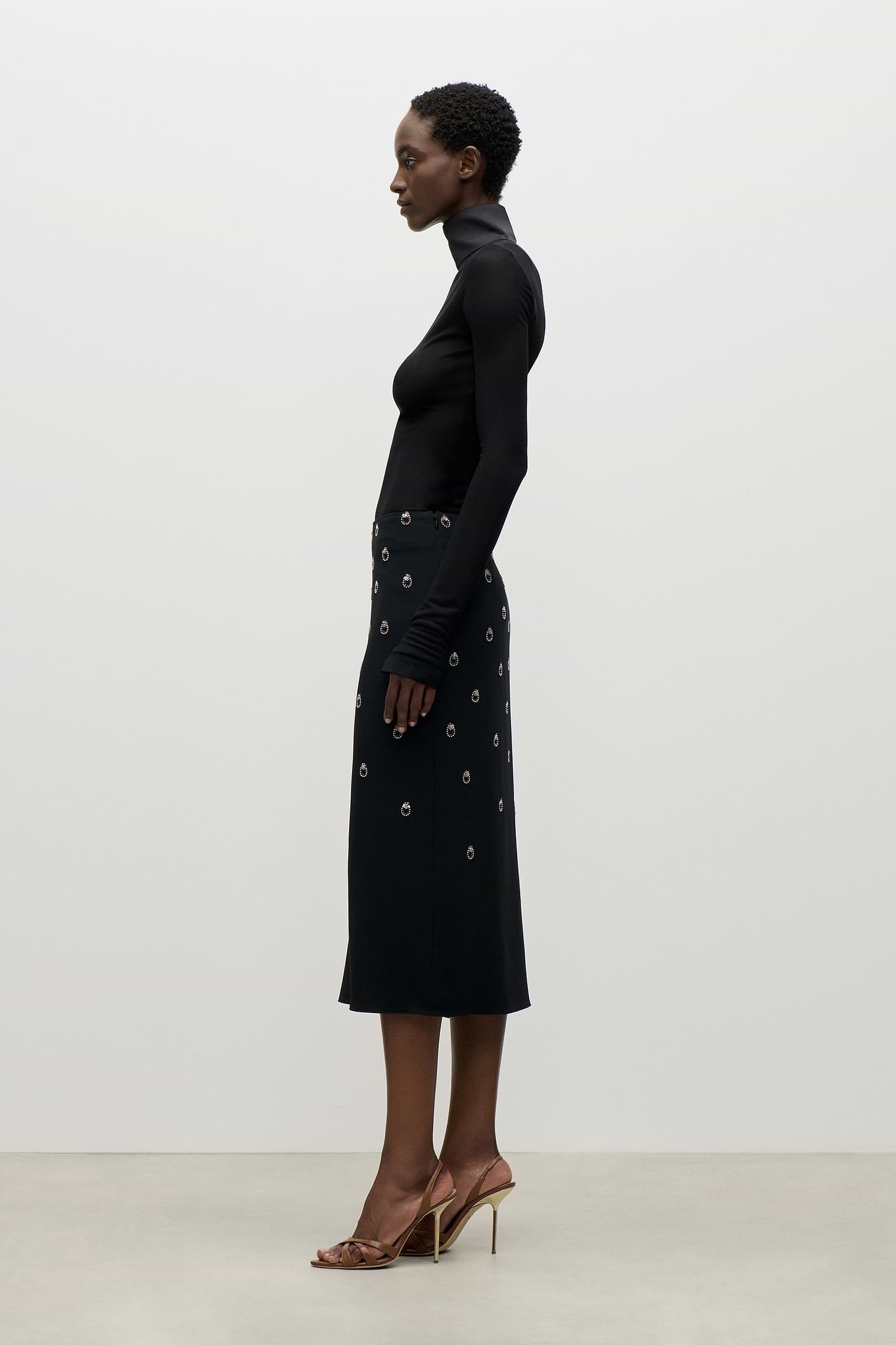 Embroidered Overlap Skirt In Black