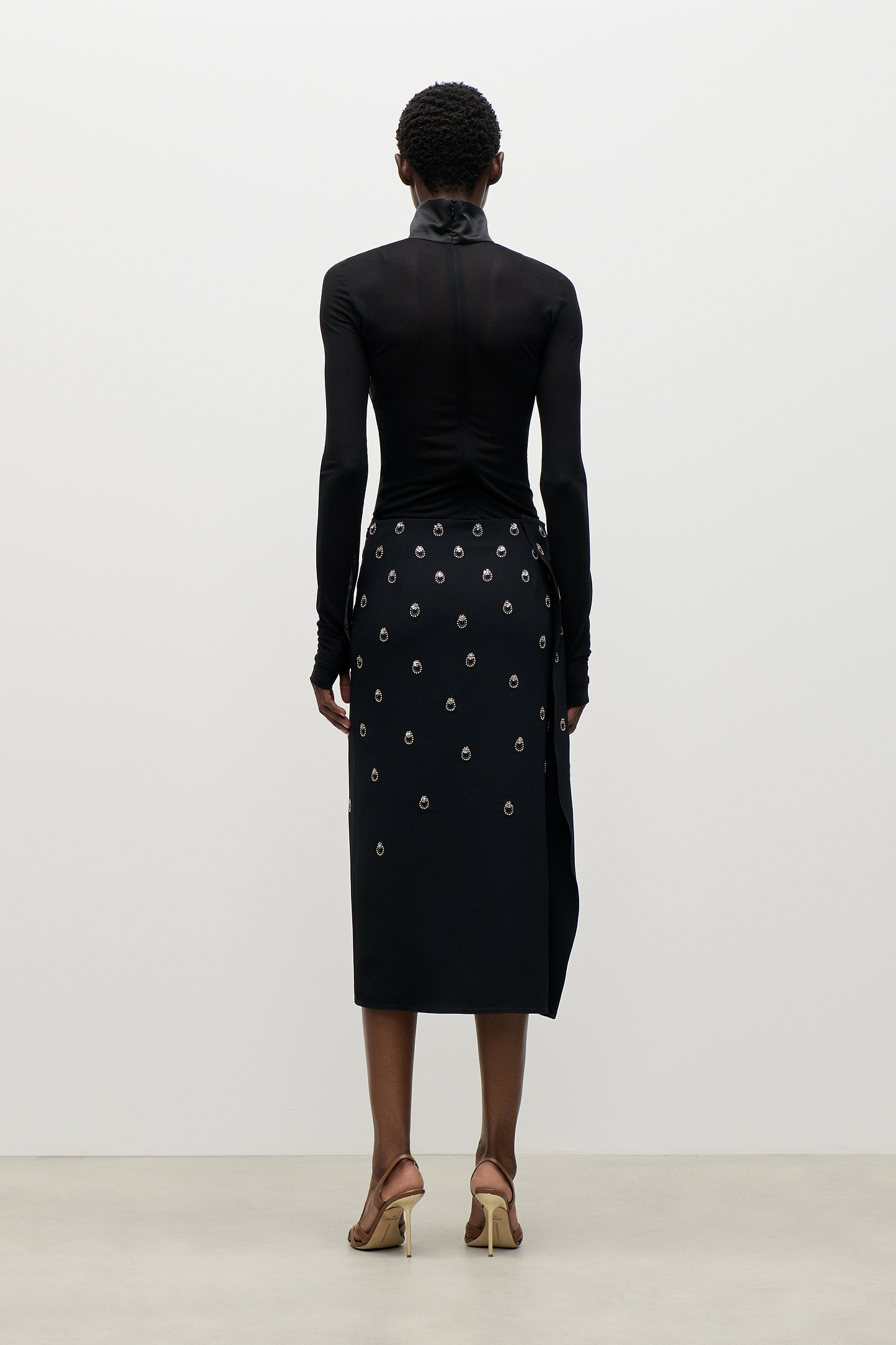 Embroidered Overlap Skirt In Black