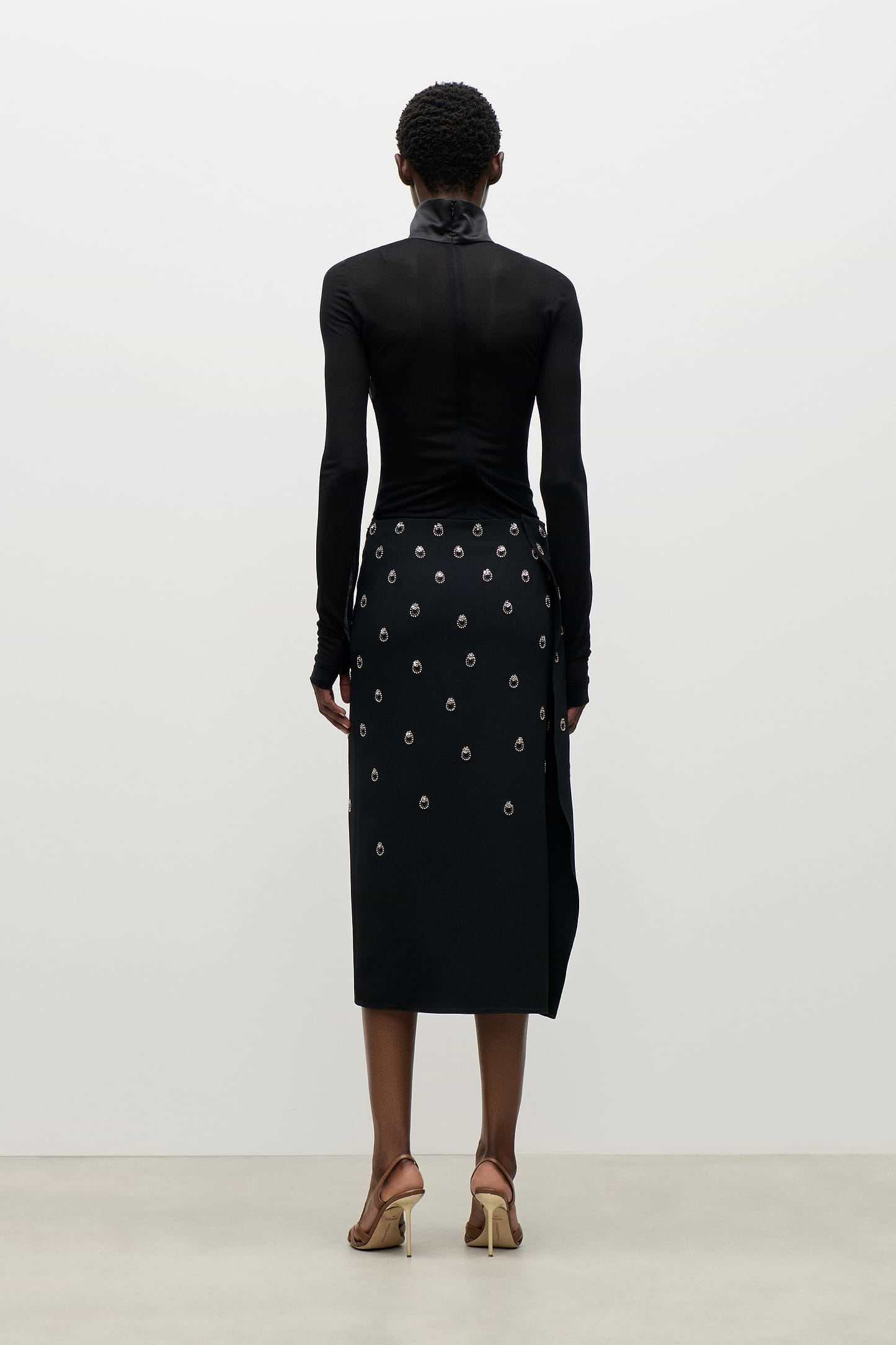 Embroidered Overlap Skirt In Black