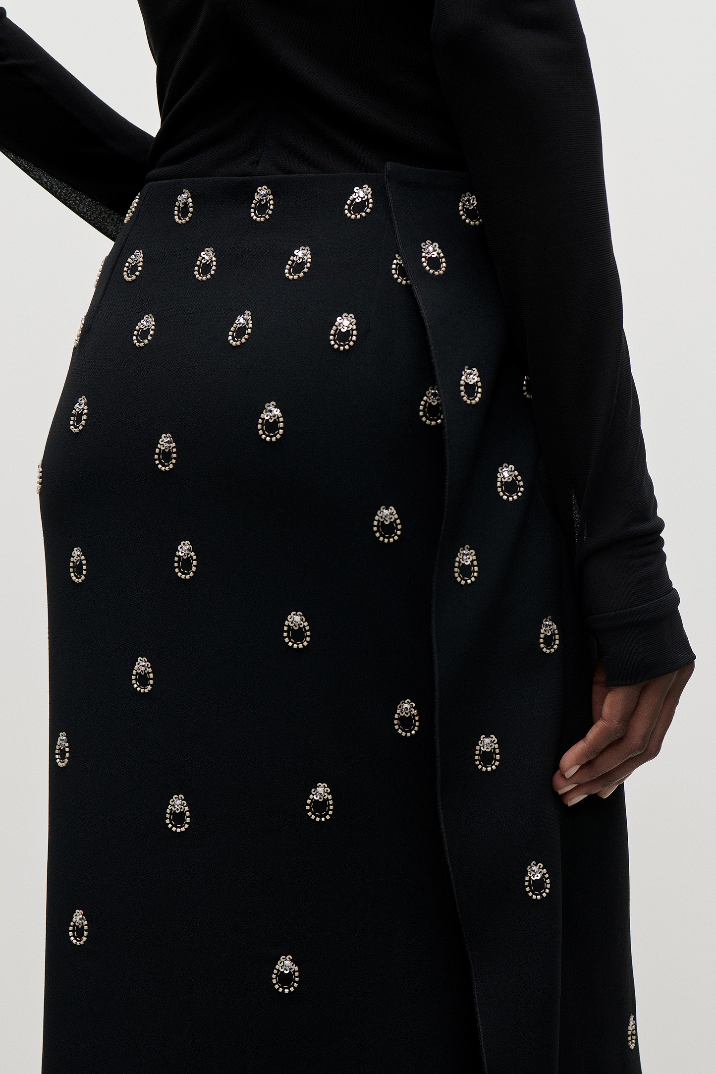 Embroidered Overlap Skirt In Black