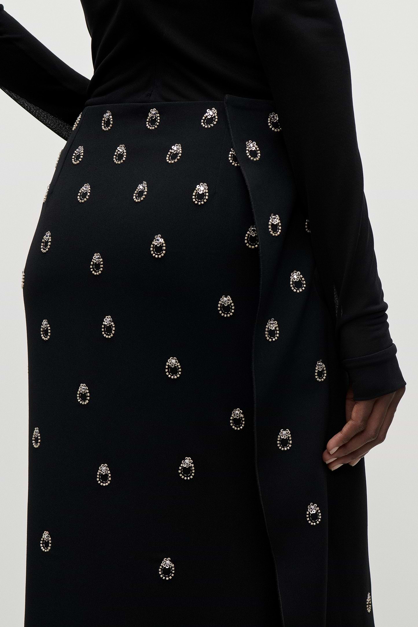 Embroidered Overlap Skirt In Black