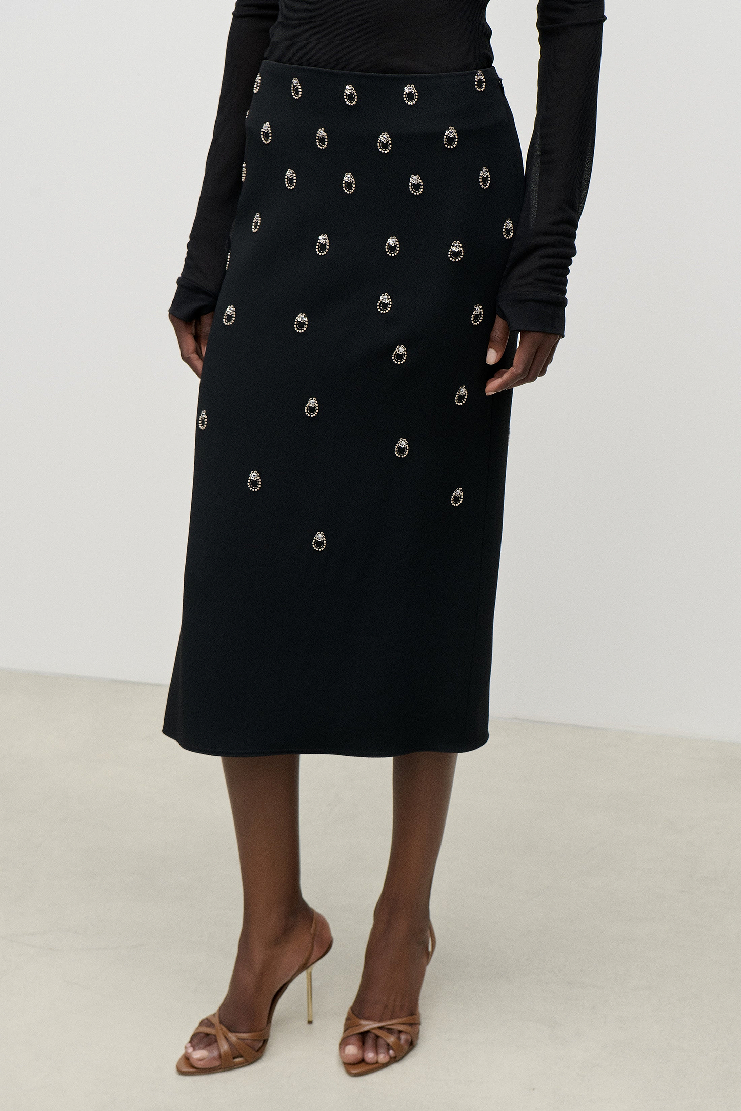 Embroidered Overlap Skirt In Black