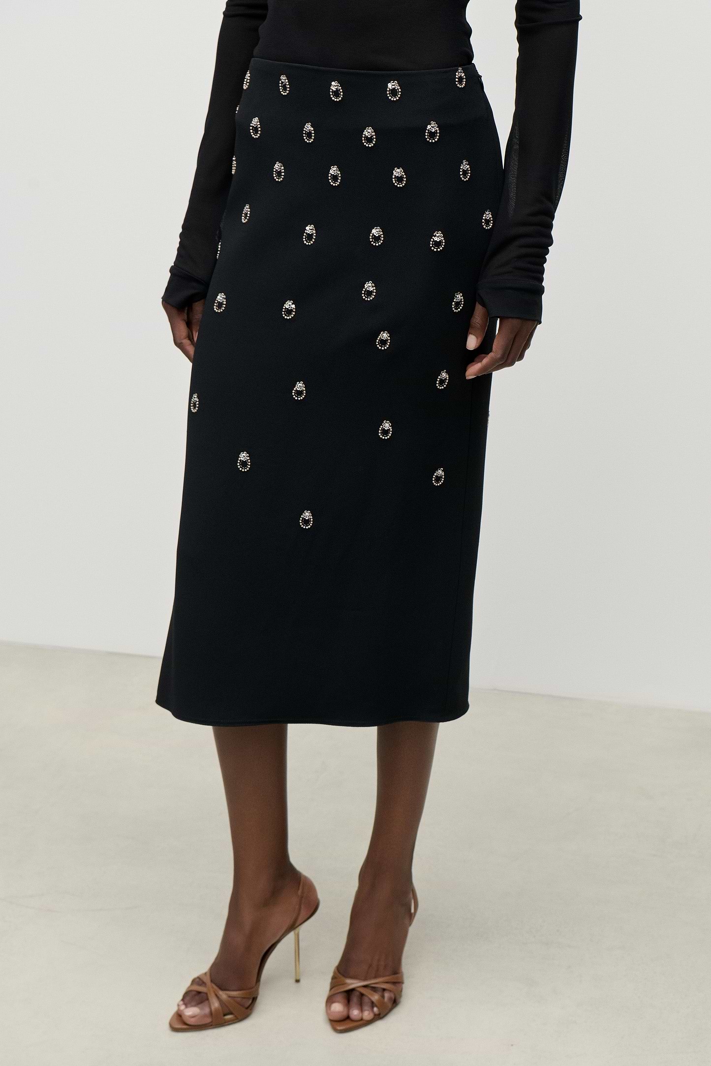 Embroidered Overlap Skirt In Black