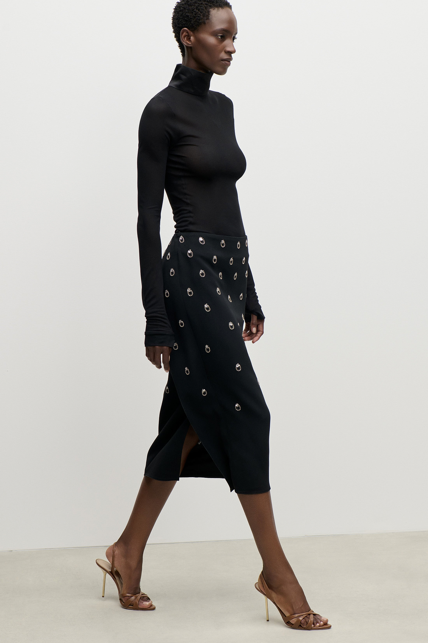 Embroidered Overlap Skirt In Black