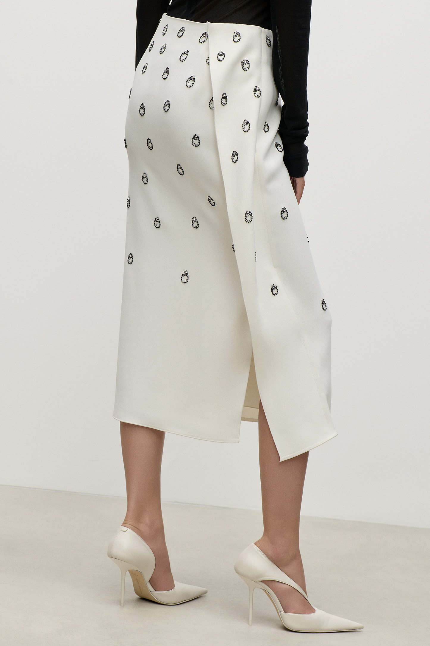 Embroidered Overlap Skirt In Ivory